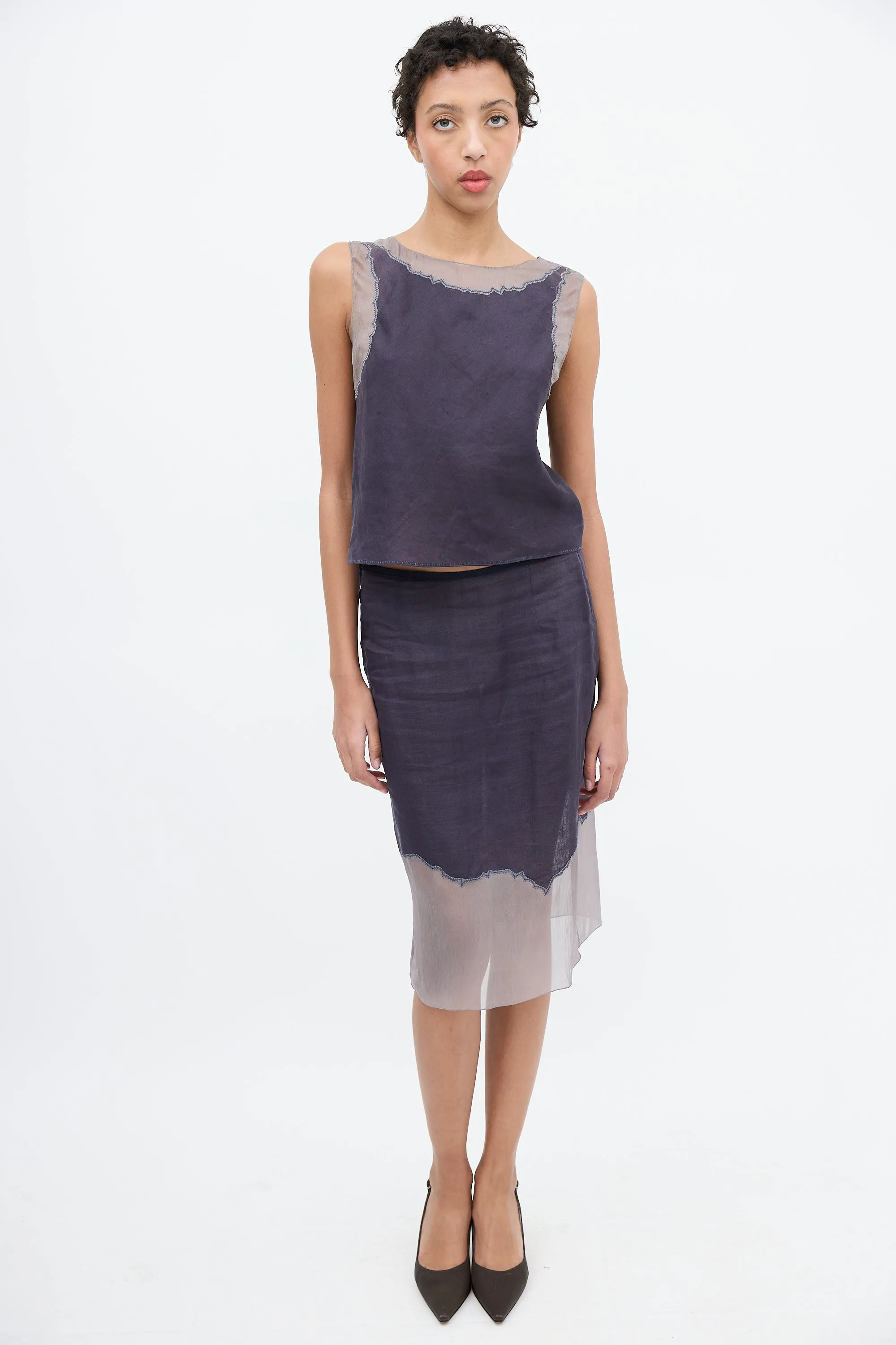 1998 Navy & Grey Linen & Silk Sleeveless Top