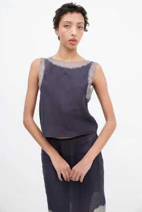 1998 Navy & Grey Linen & Silk Sleeveless Top