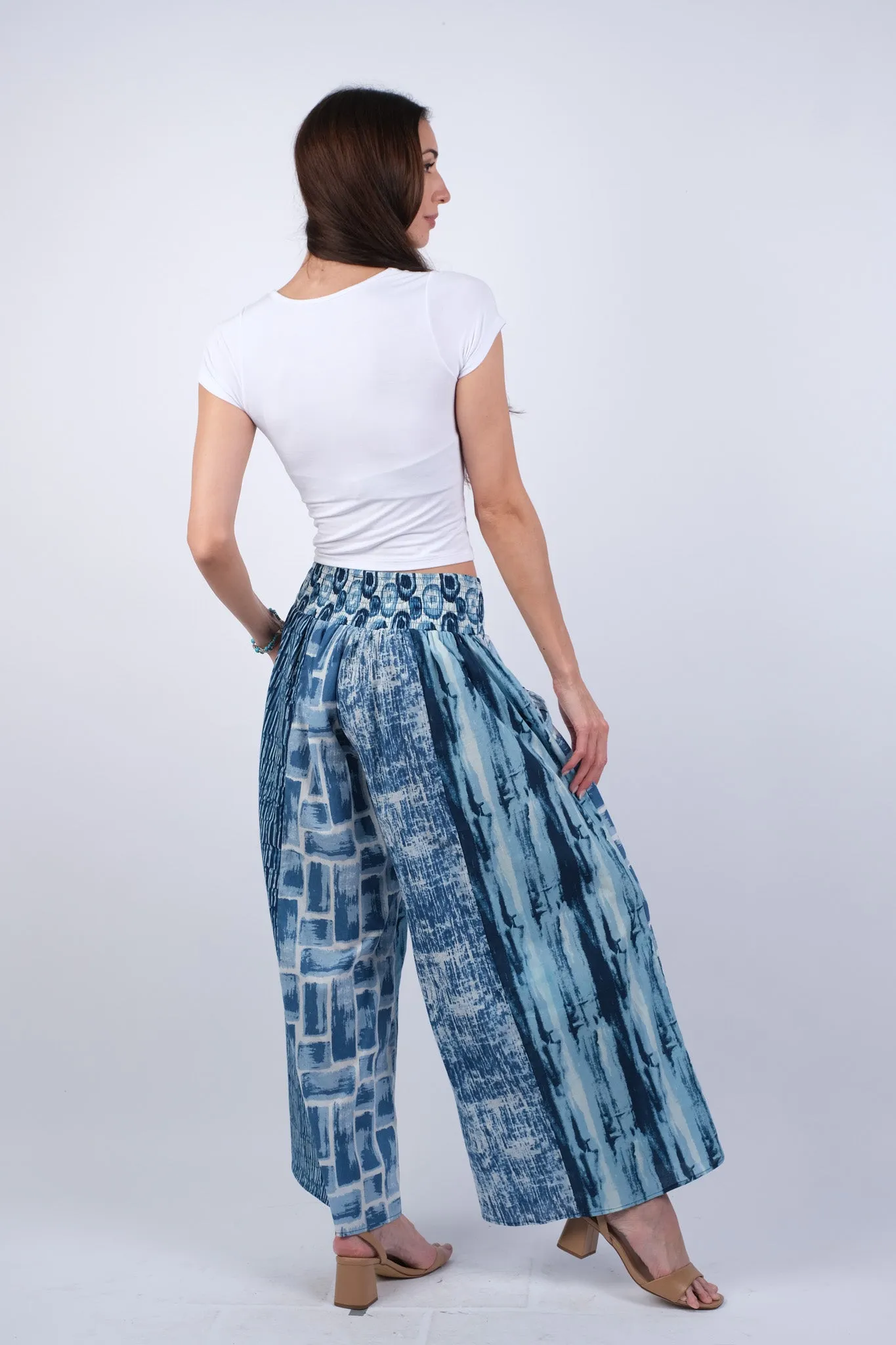 225267 Saphire Ocean Hippie Patchwork Palazzo Pants