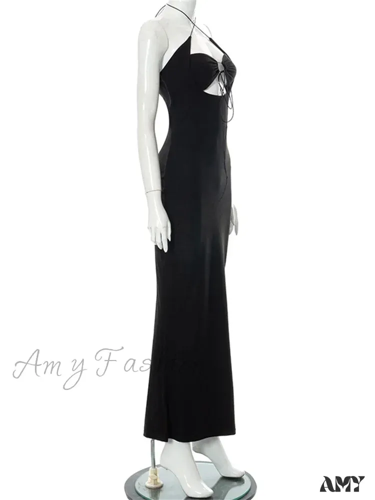 Amy Fashion - Halter Sexy Backless Hollow Out Tie Up   Women Sleeveless Summer Club Party Outfits Vestidos