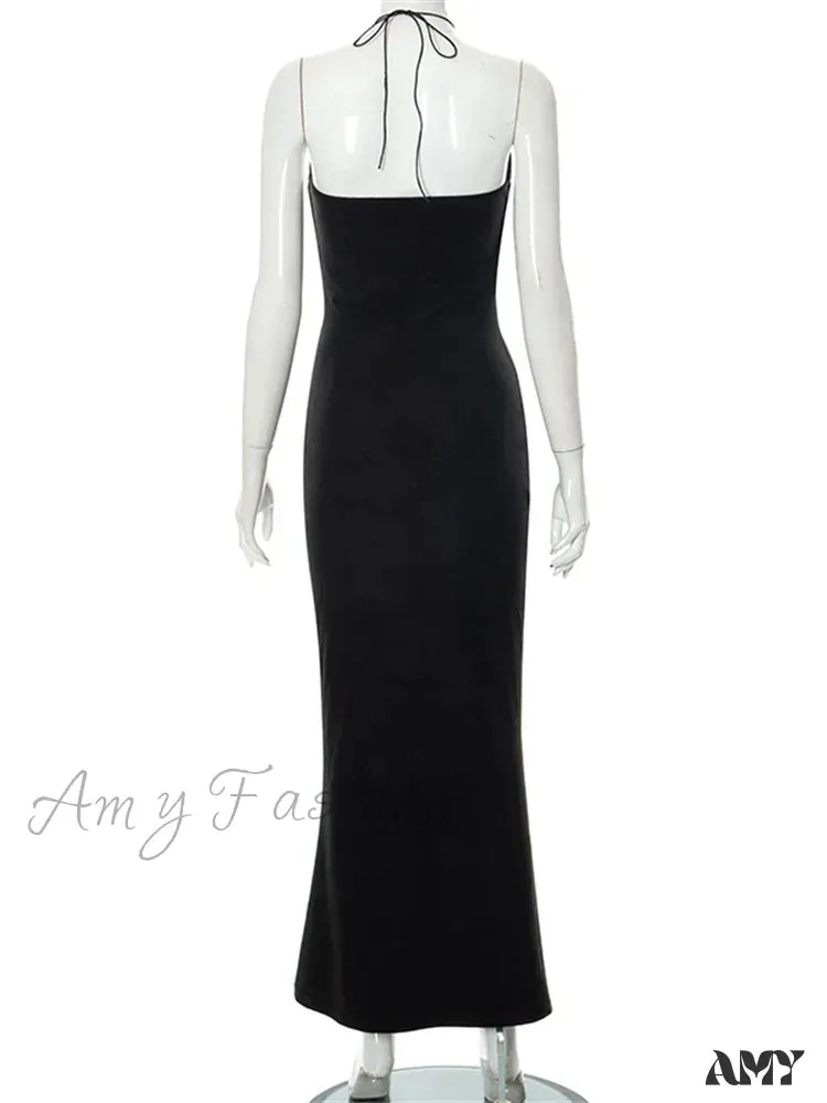 Amy Fashion - Halter Sexy Backless Hollow Out Tie Up   Women Sleeveless Summer Club Party Outfits Vestidos