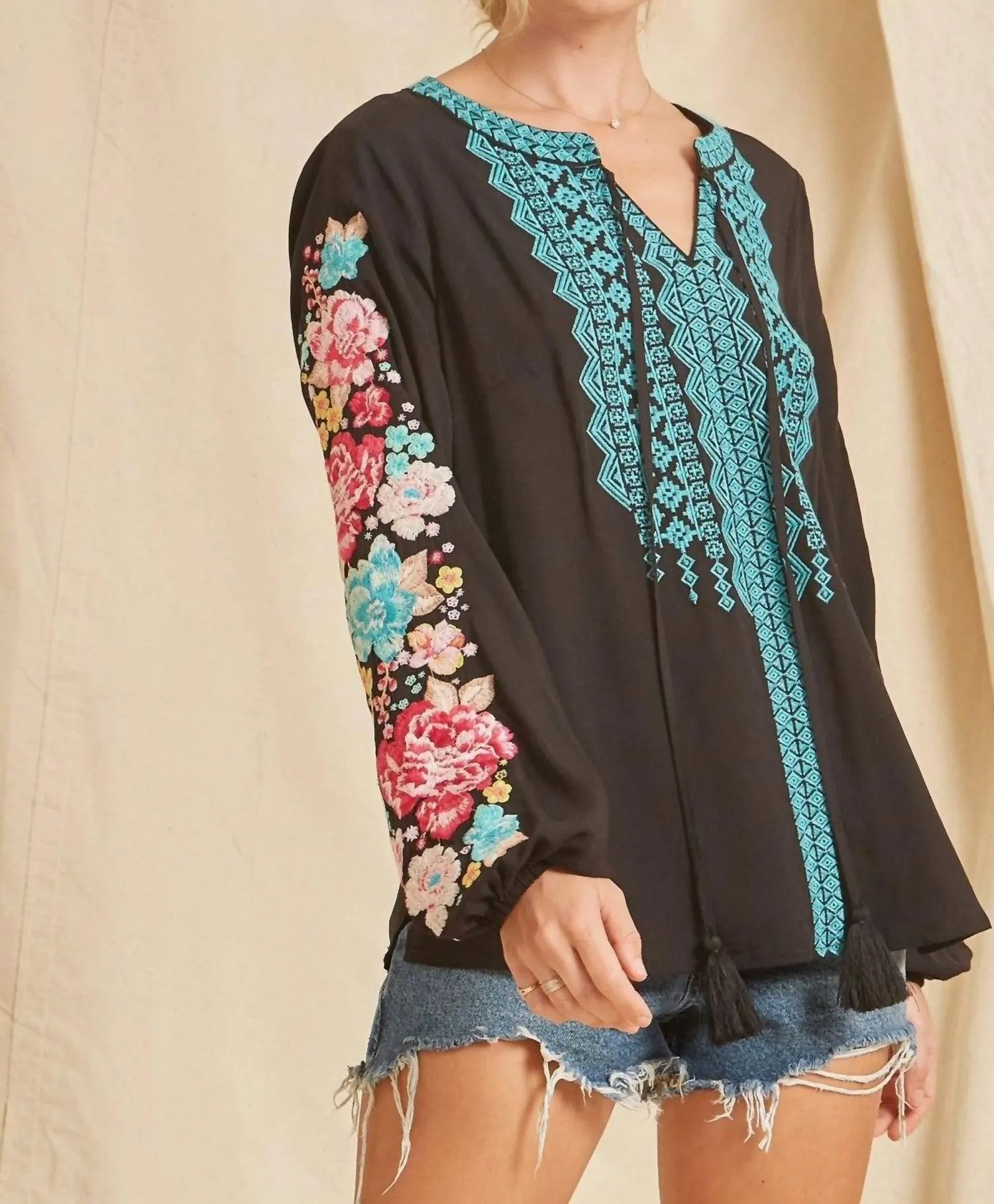 Andree By Unit - Floral & Geo Embroidered Top