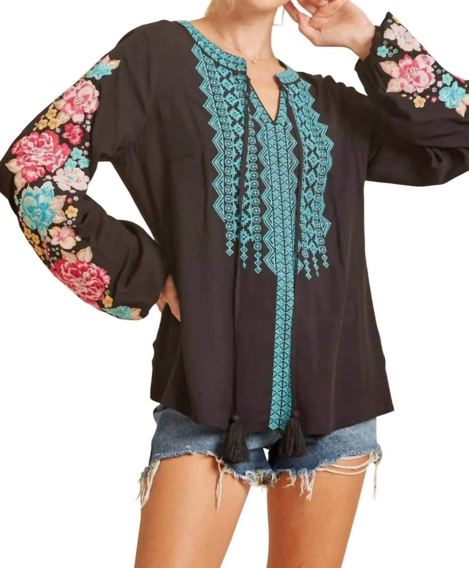 Andree By Unit - Floral & Geo Embroidered Top