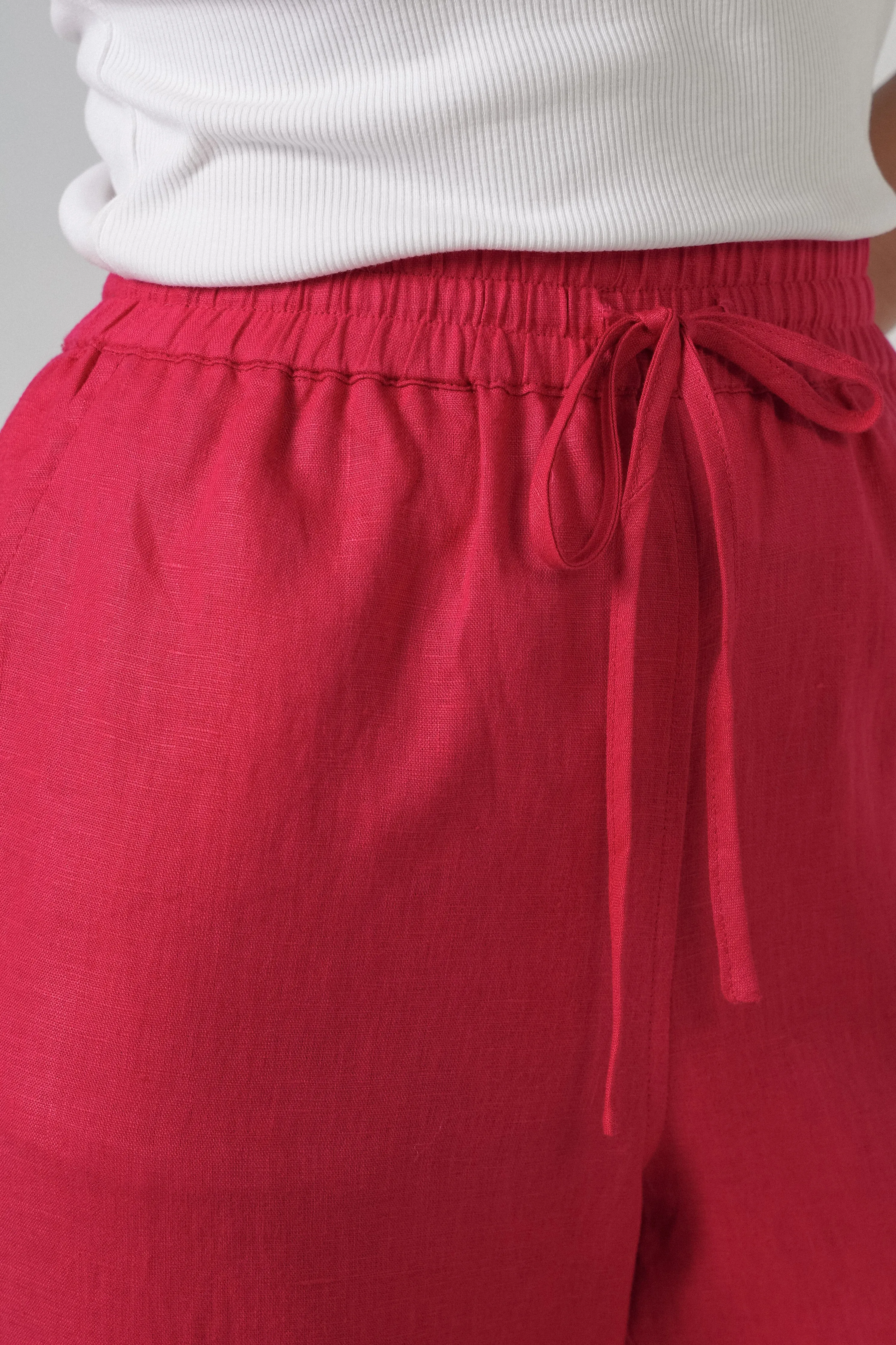 Avenue Linen Pants in Scarlet