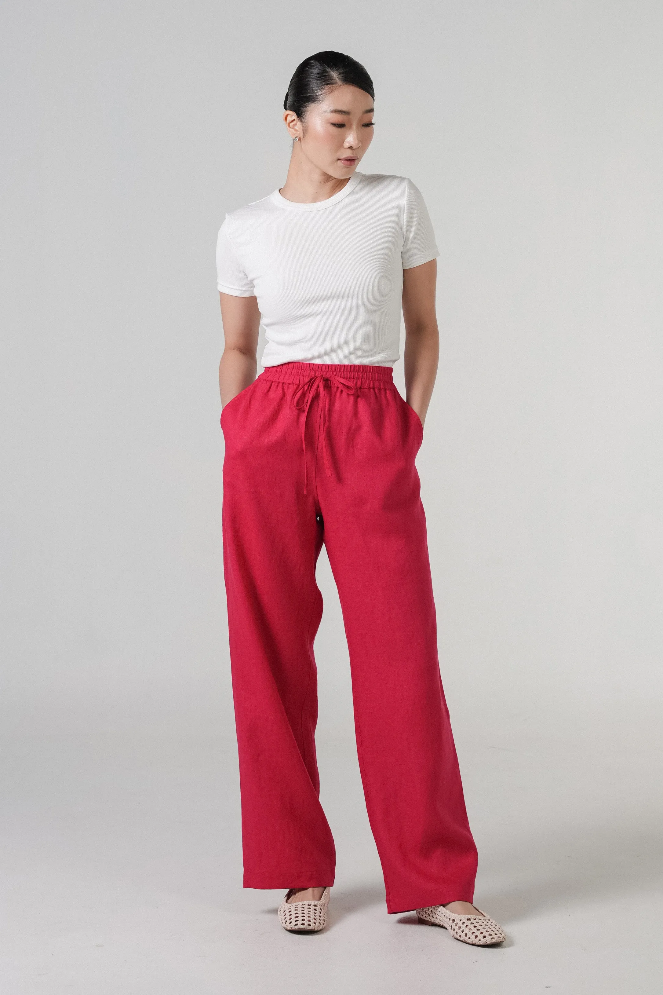 Avenue Linen Pants in Scarlet