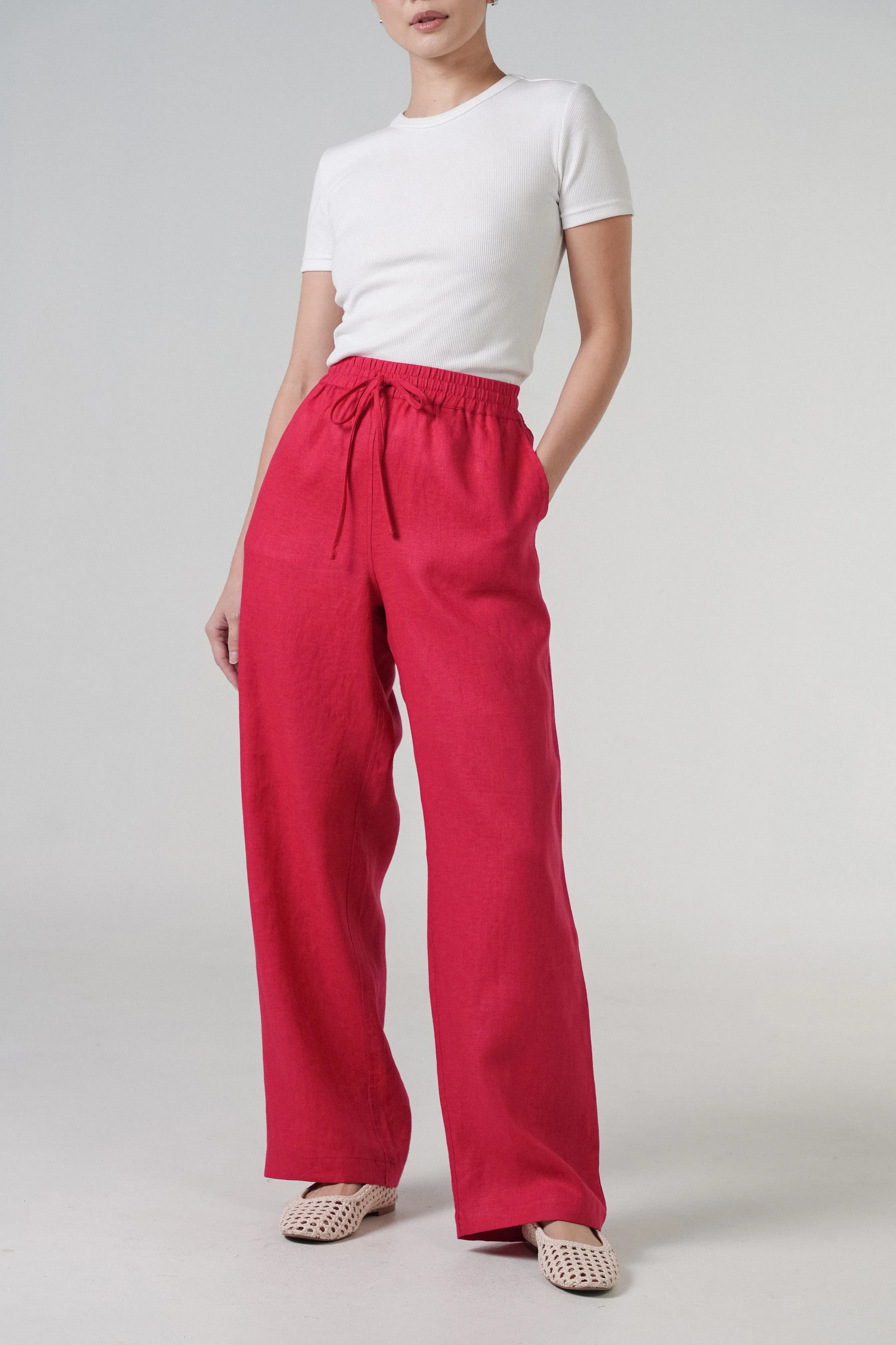 Avenue Linen Pants in Scarlet