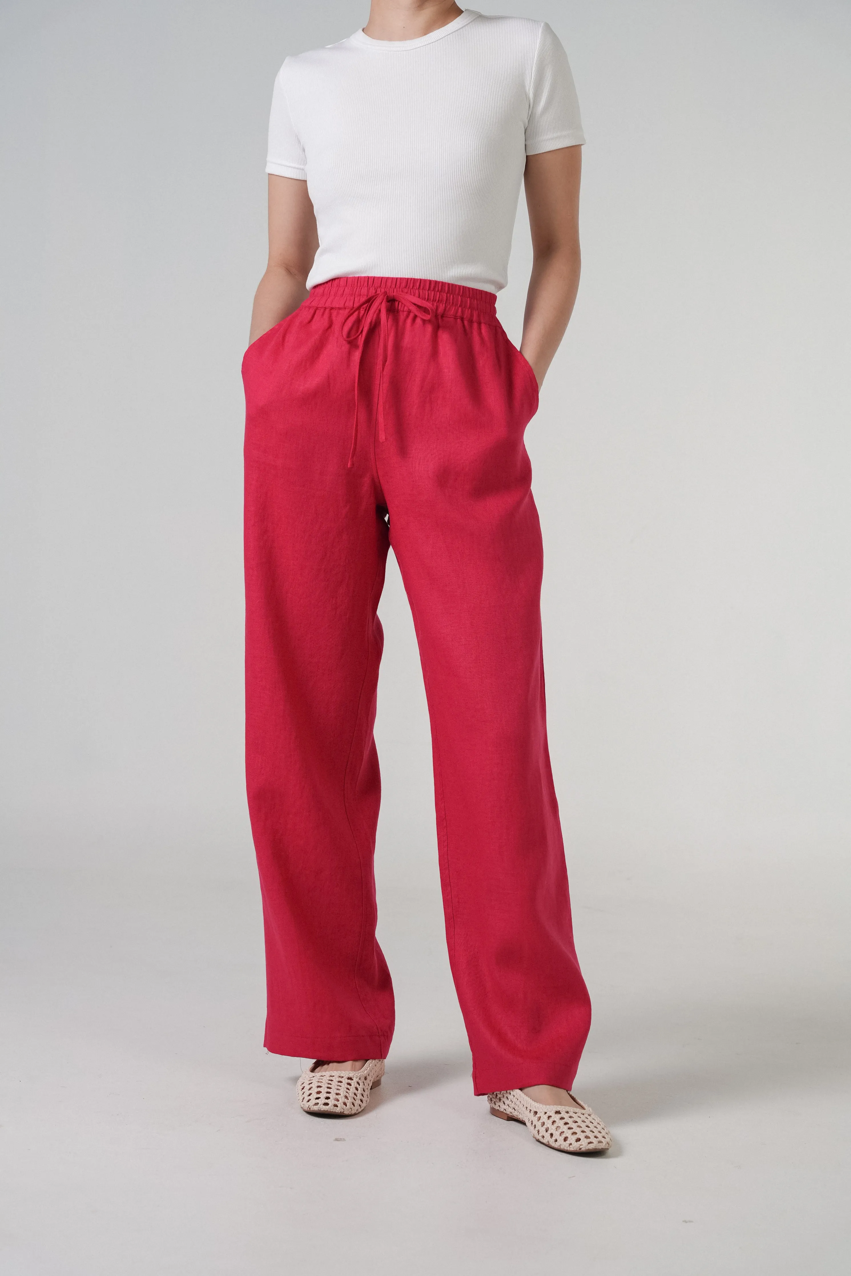 Avenue Linen Pants in Scarlet