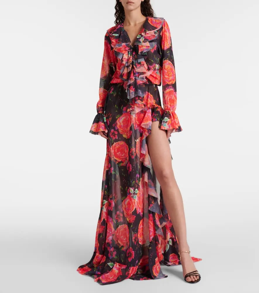 Bananhot Bellen ruffled floral maxi dress