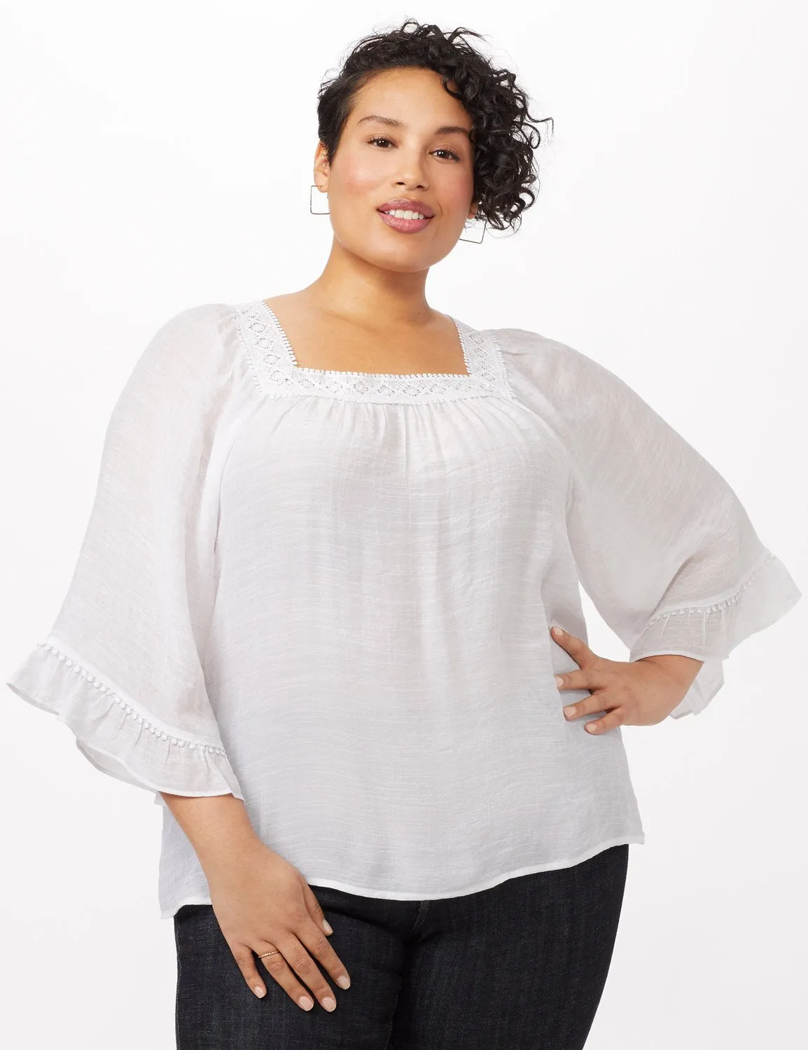 Bell Sleeve Square Neck Textured Top