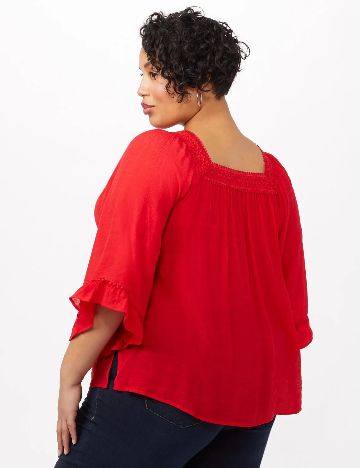 Bell Sleeve Square Neck Textured Top