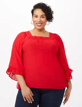 Bell Sleeve Square Neck Textured Top