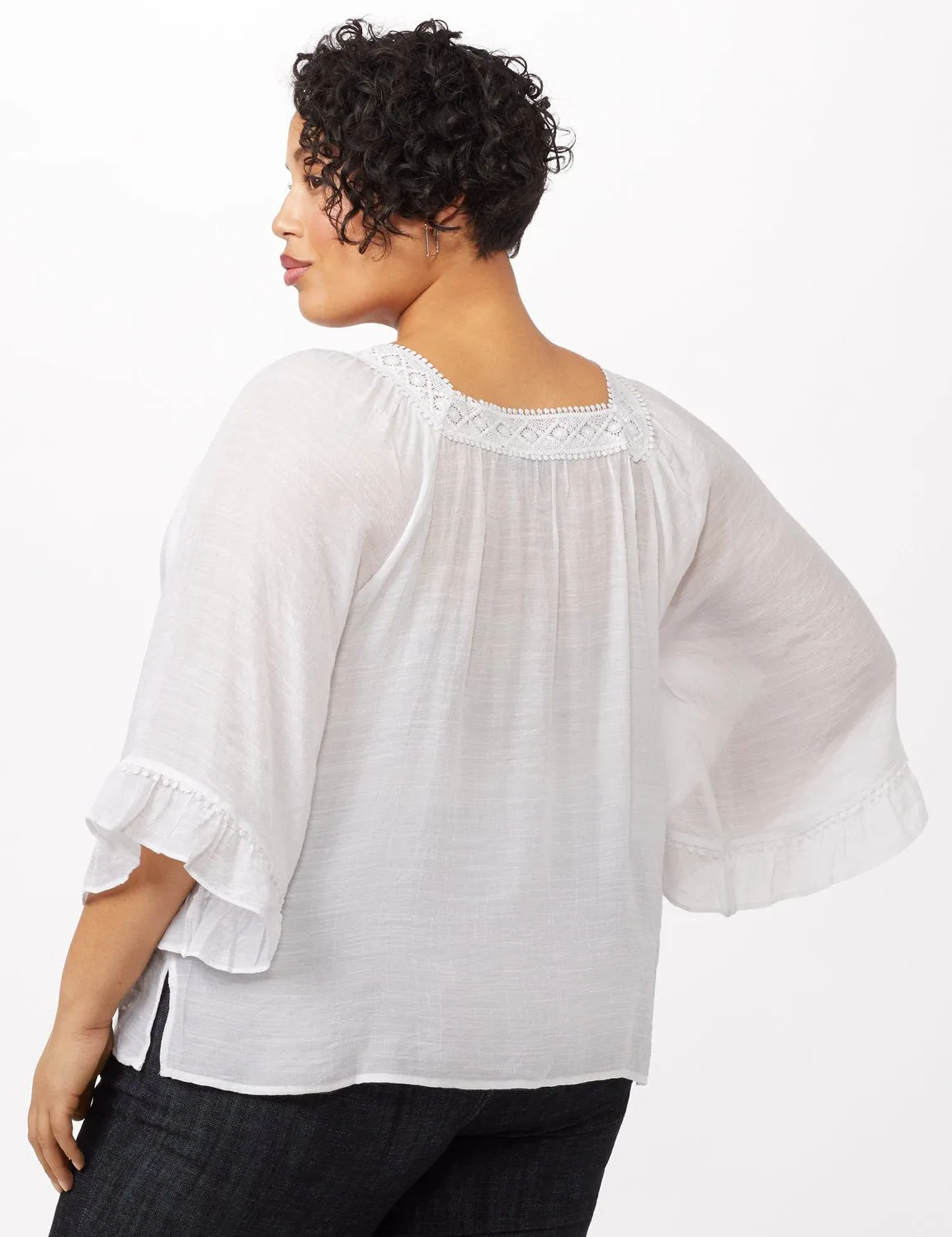 Bell Sleeve Square Neck Textured Top