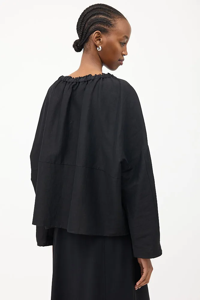Black Stretch Linen Off Shoulder Blouse