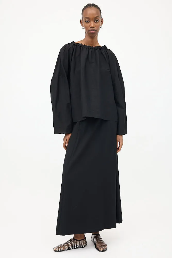 Black Stretch Linen Off Shoulder Blouse