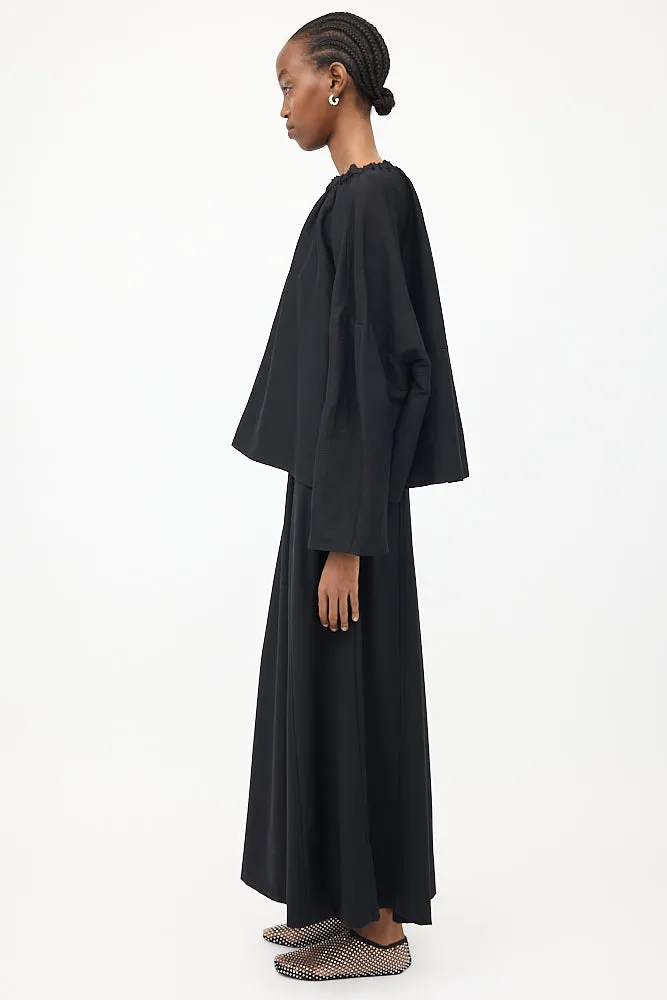 Black Stretch Linen Off Shoulder Blouse