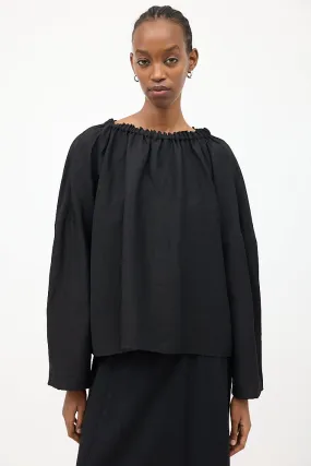 Black Stretch Linen Off Shoulder Blouse