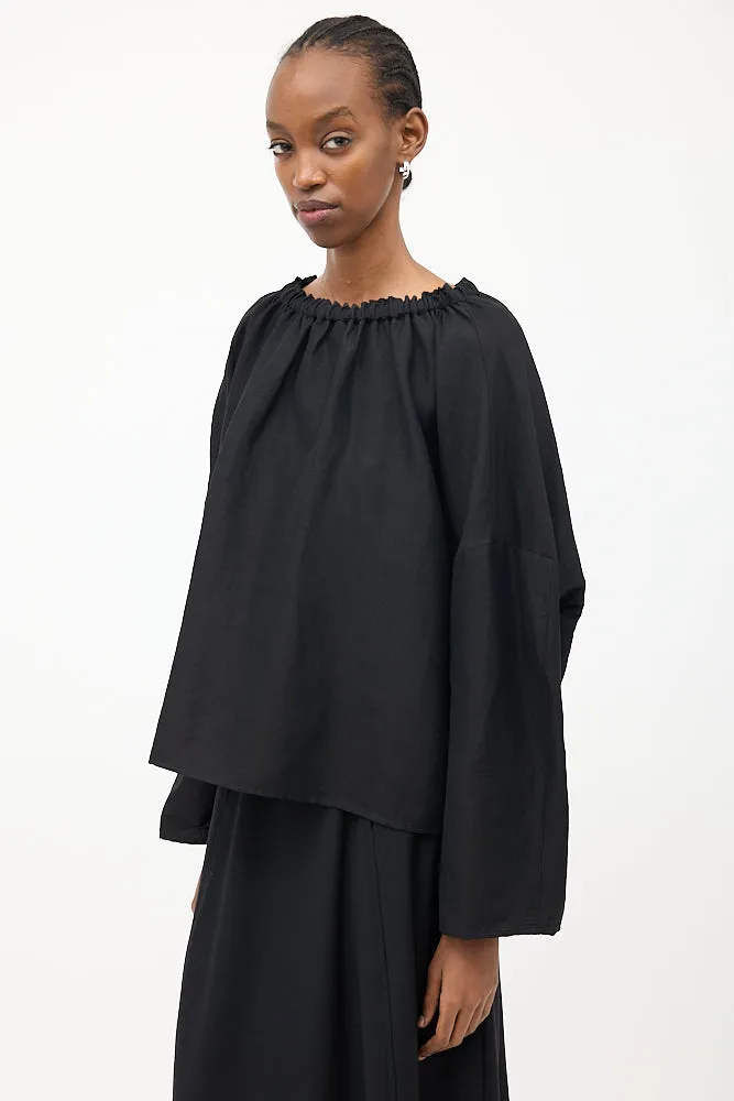 Black Stretch Linen Off Shoulder Blouse