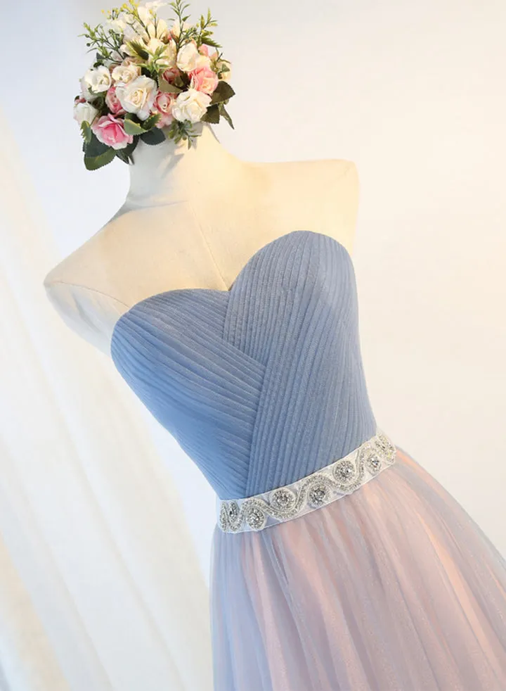 Blue Tulle Long Prom Dresses A-Line Strapless Evening Dresses Off Shoulder