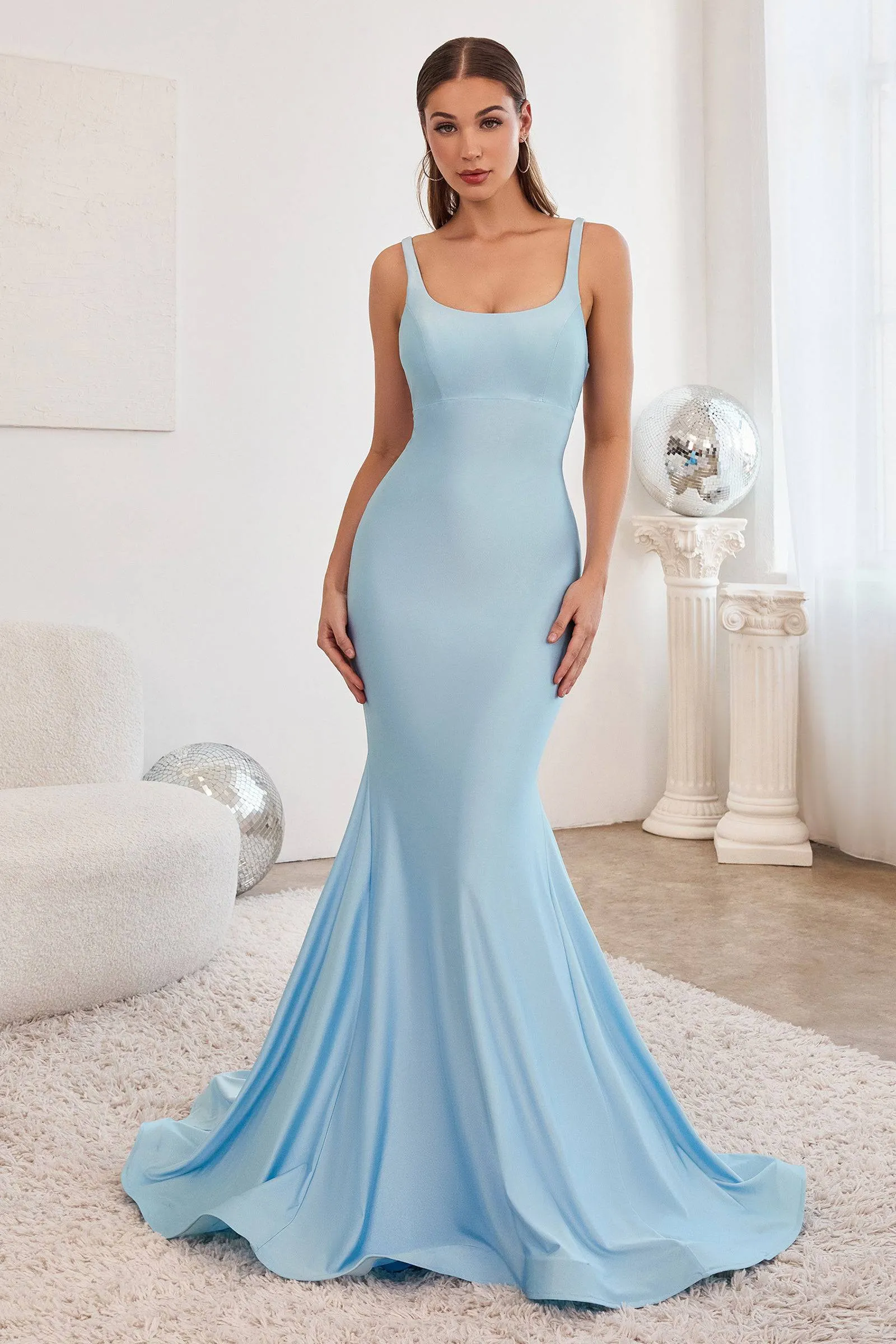 Cinderella Divine CD2219 Low Back Mermaid Dress with Flowing Train