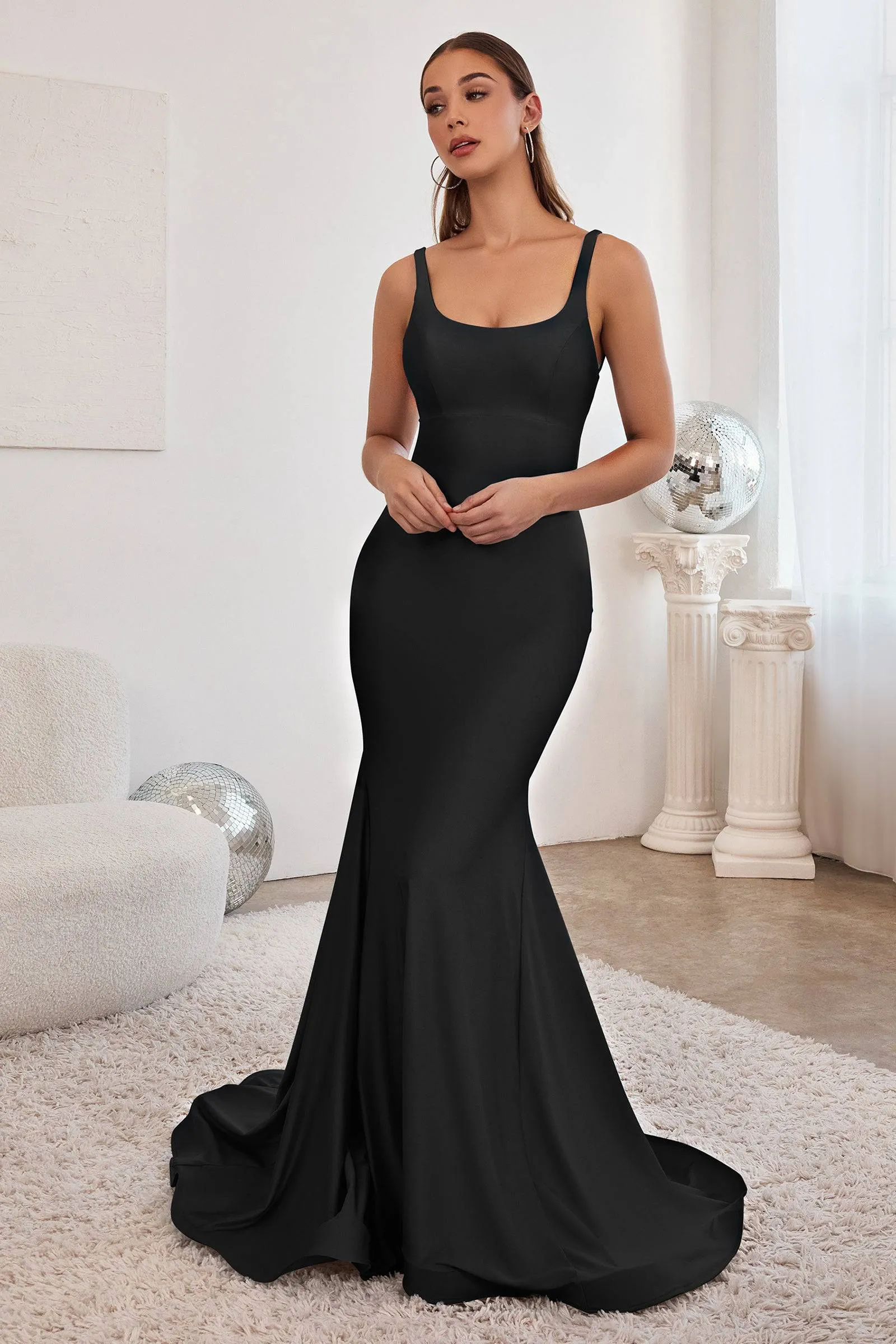 Cinderella Divine CD2219 Low Back Mermaid Dress with Flowing Train