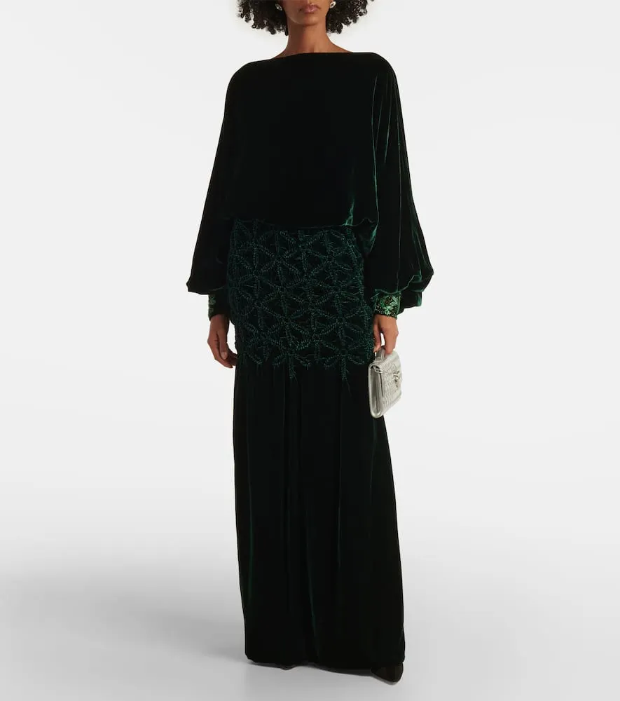 Costarellos Genevieve smocked velvet gown