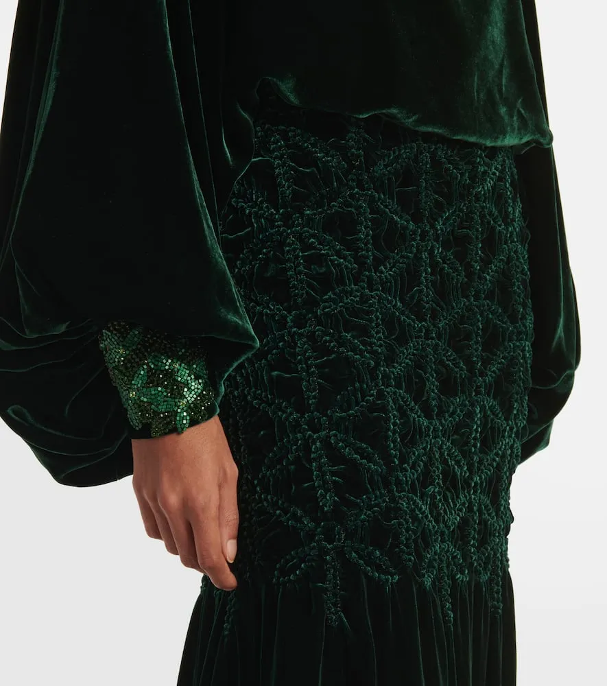 Costarellos Genevieve smocked velvet gown