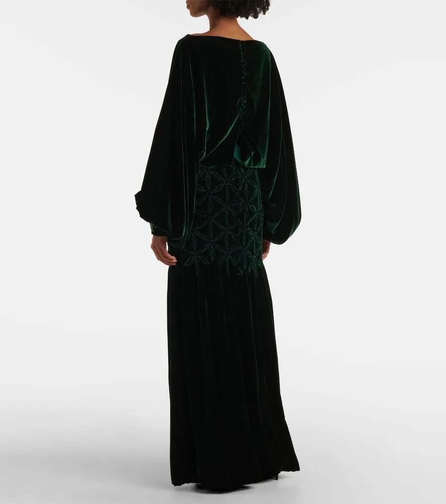 Costarellos Genevieve smocked velvet gown