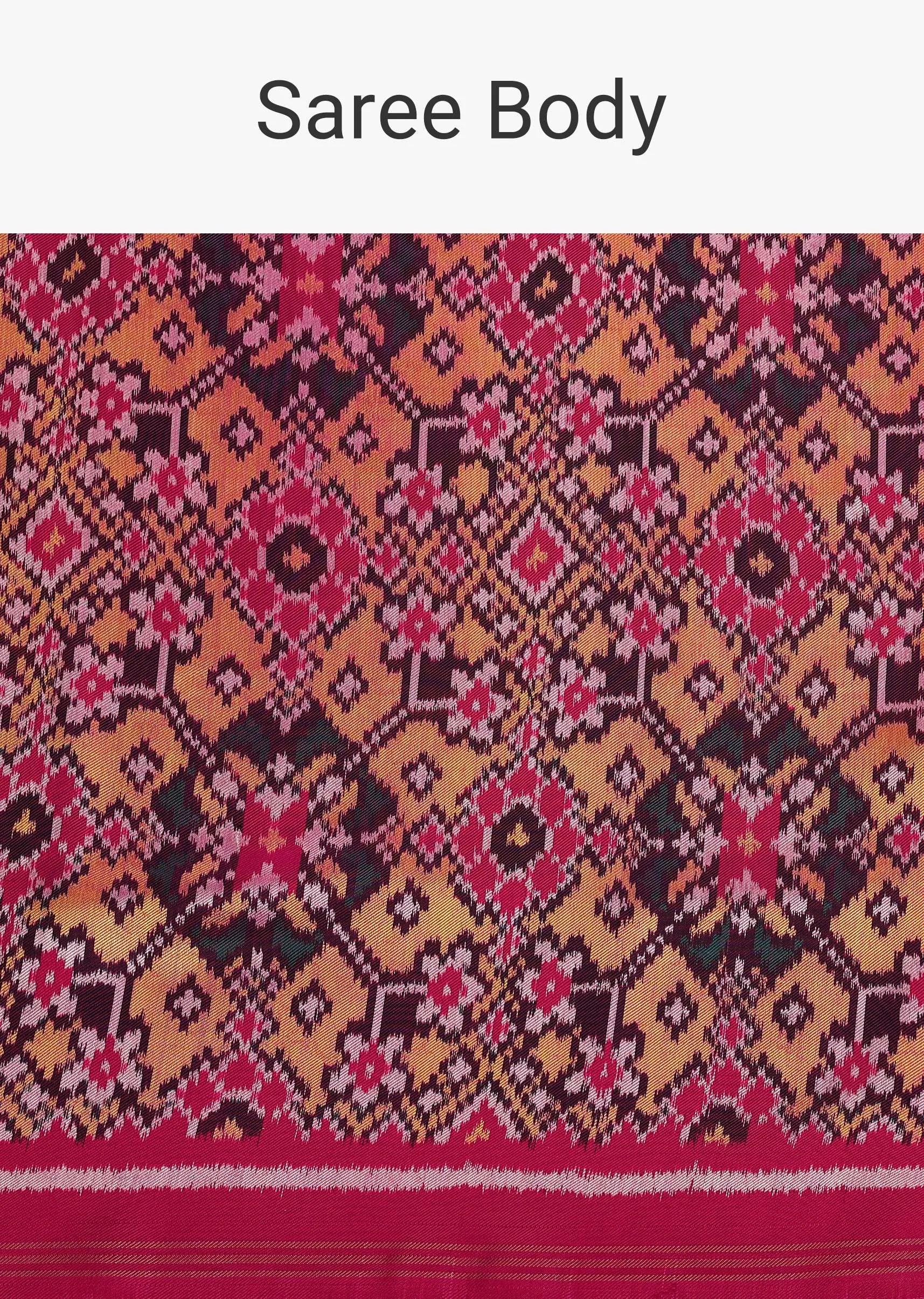 Hot Pink Handloom Double Ikat Patola Woven Saree In Linen With An Unstitched Blouse