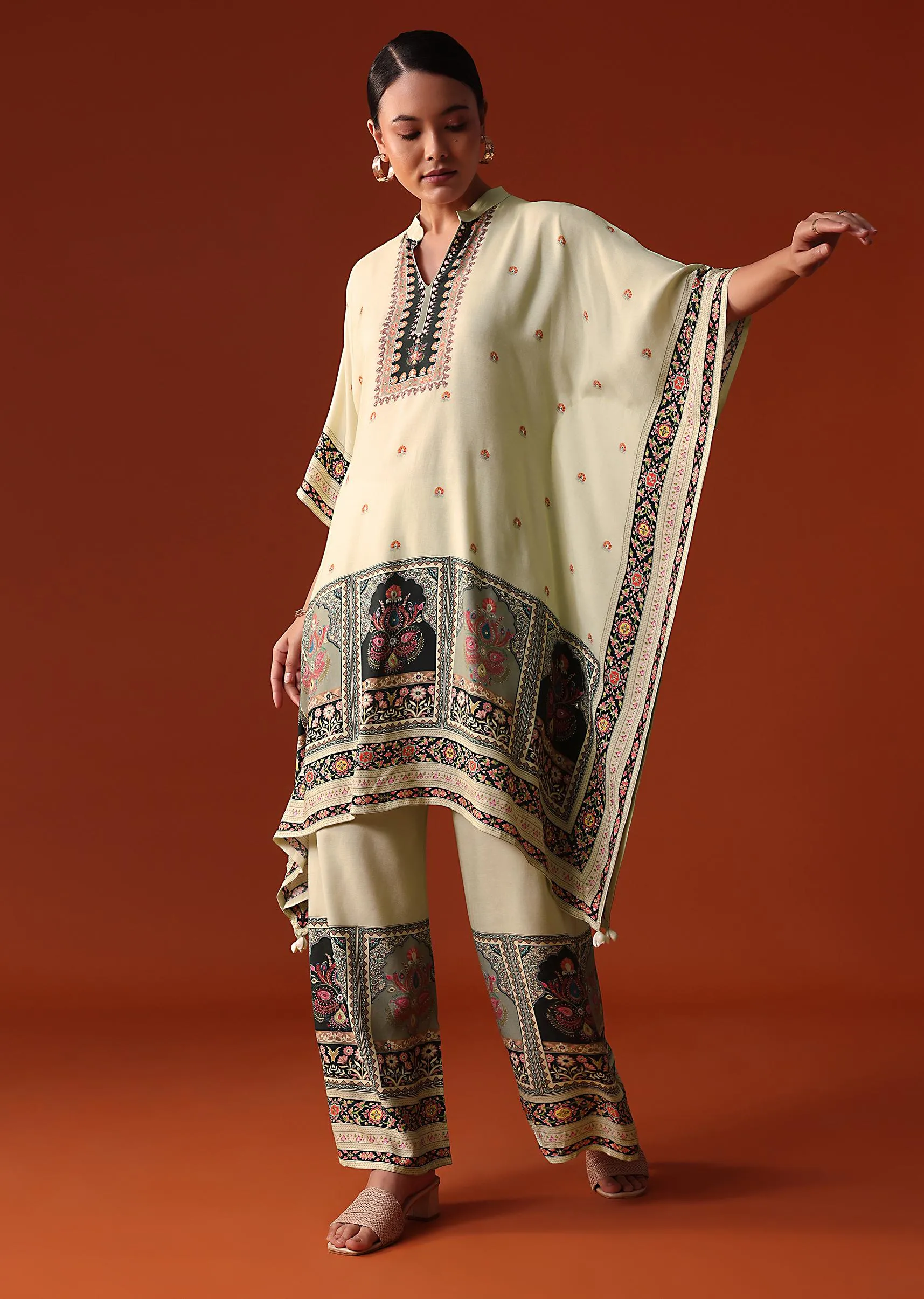 Ivory Silk Printed Kaftan Co Ord Set