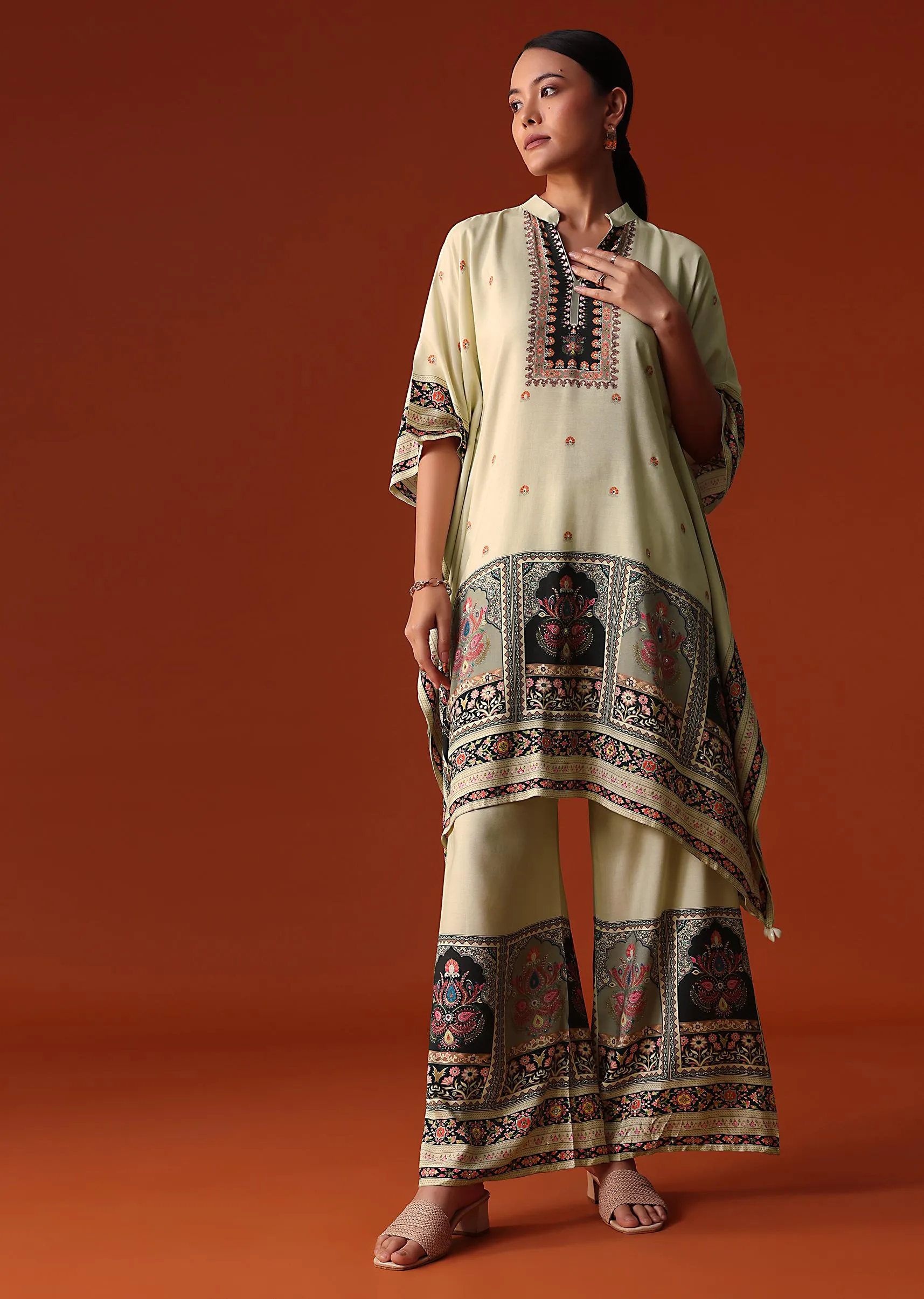 Ivory Silk Printed Kaftan Co Ord Set
