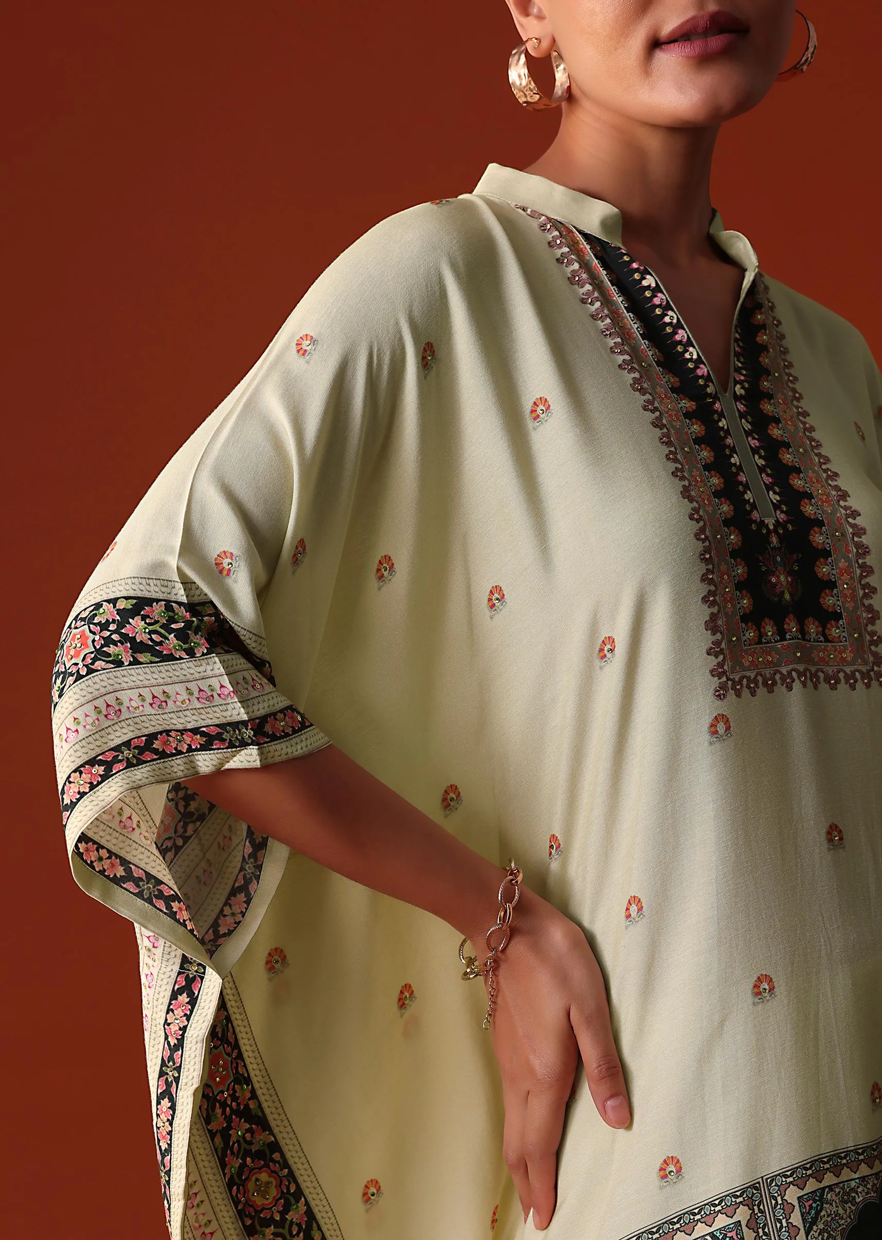 Ivory Silk Printed Kaftan Co Ord Set