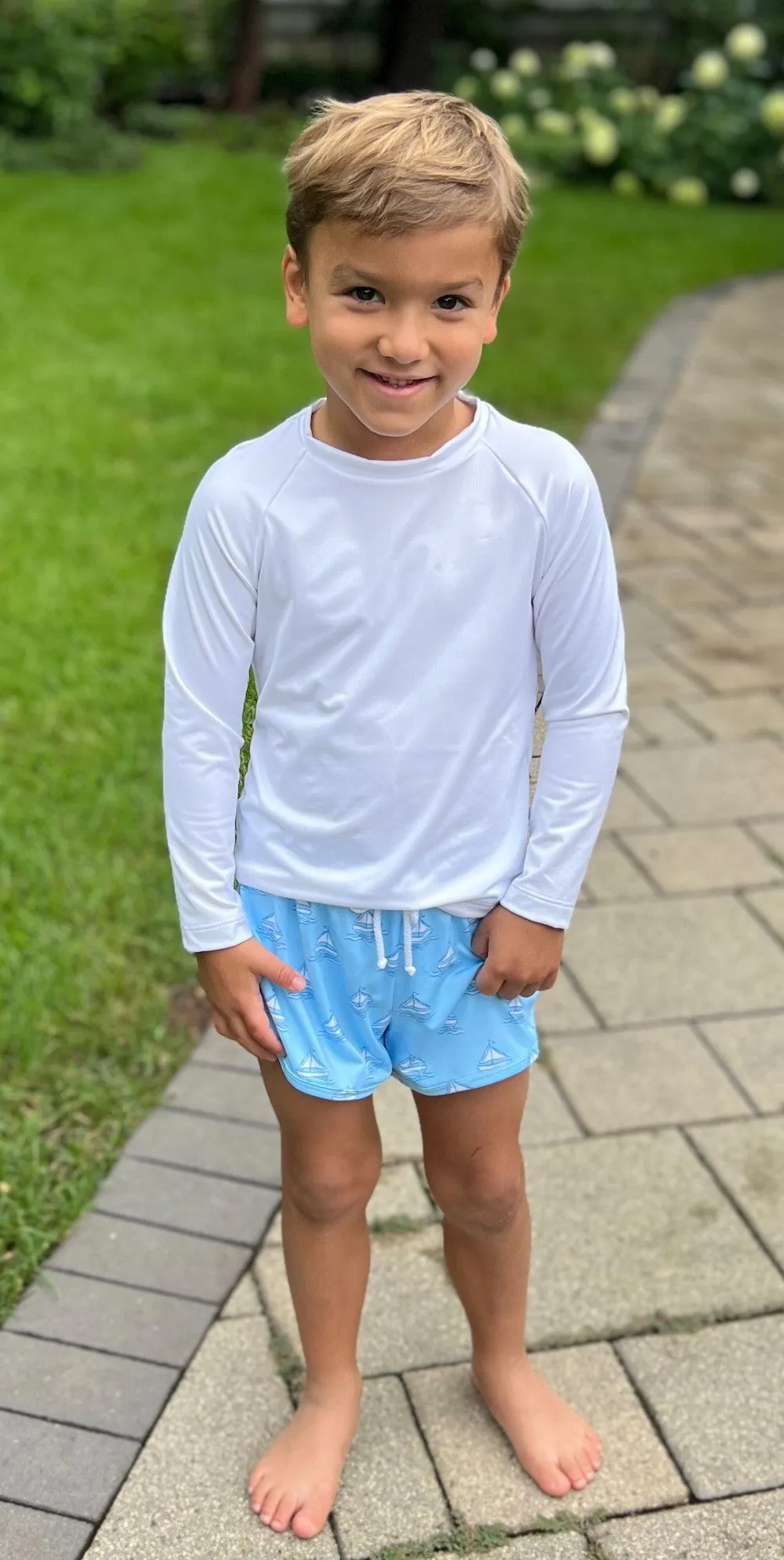 James & Lottie Boys Sammy Rash Guard Shirt - Long Sleeves - White
