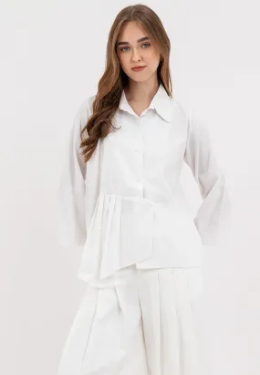 Juni Collared Neckline Pleated Hem Top