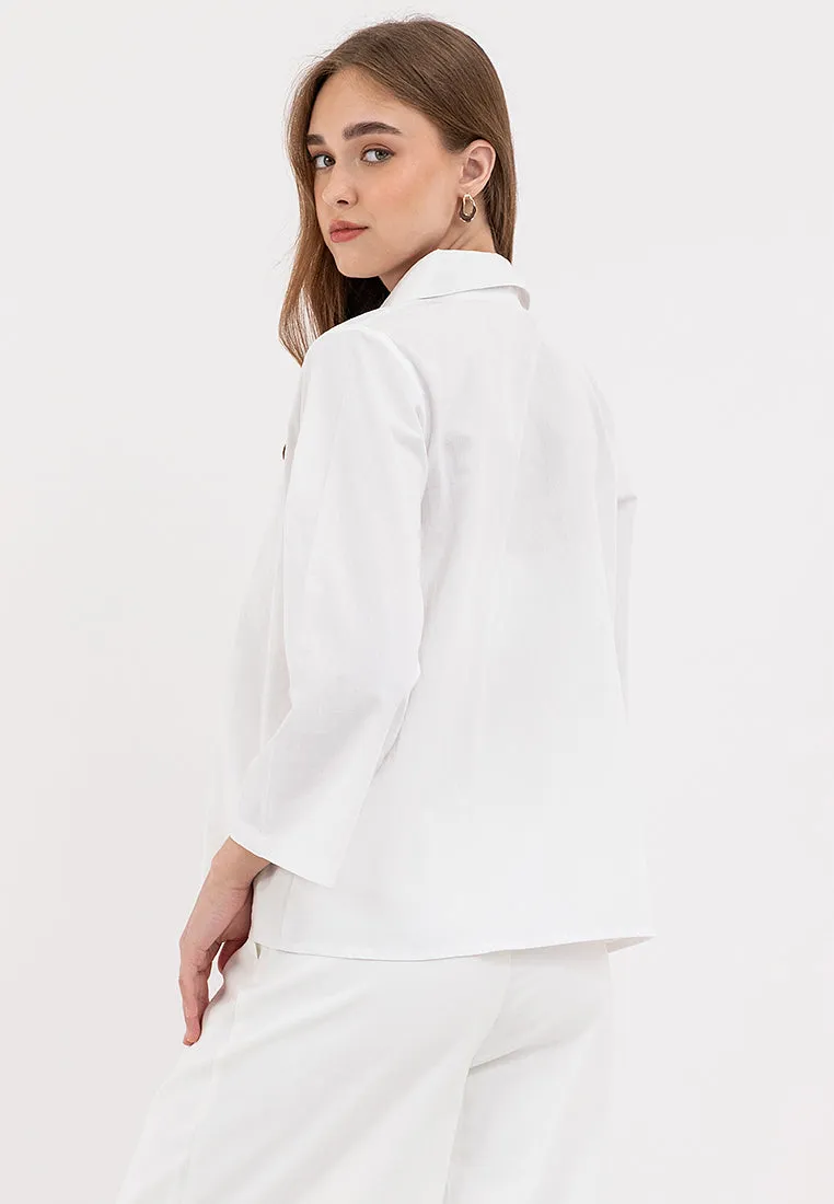 Juni Collared Neckline Pleated Hem Top