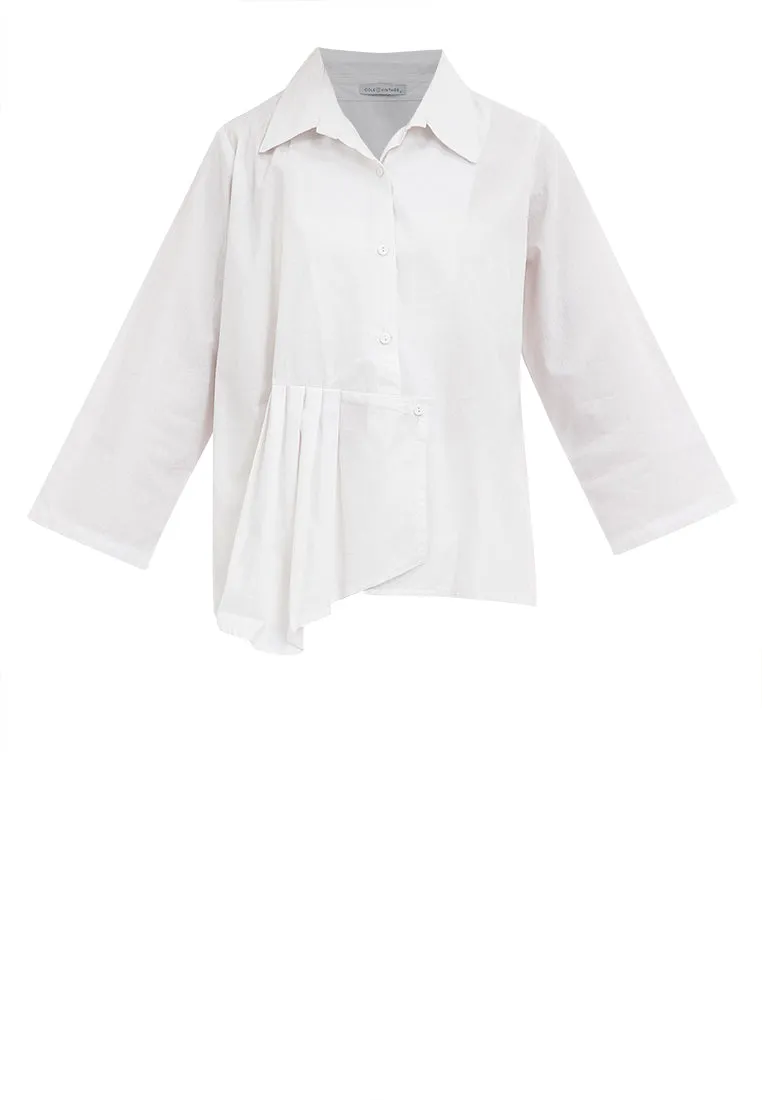 Juni Collared Neckline Pleated Hem Top