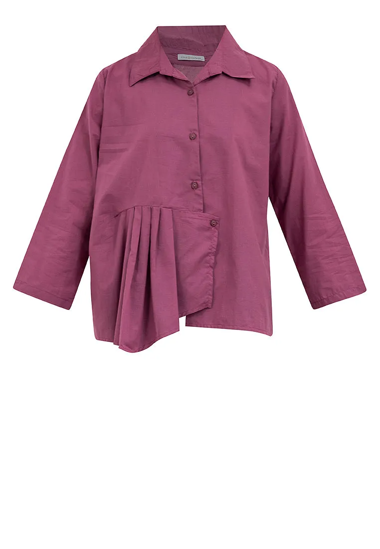 Juni Collared Neckline Pleated Hem Top