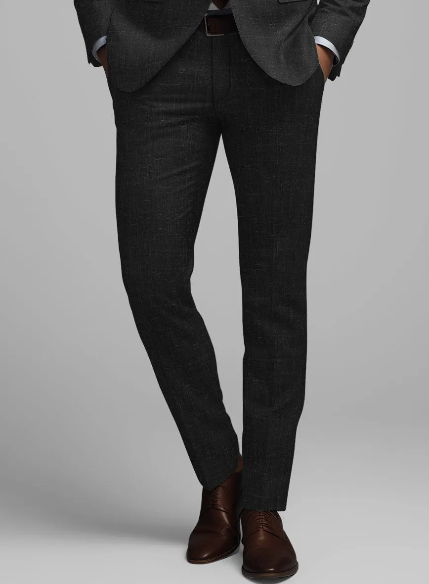 London Loom Black Twill Wool Silk Linen Pants