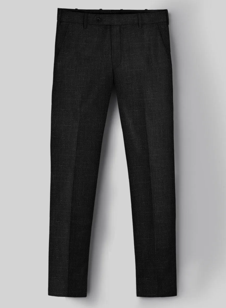 London Loom Black Twill Wool Silk Linen Pants