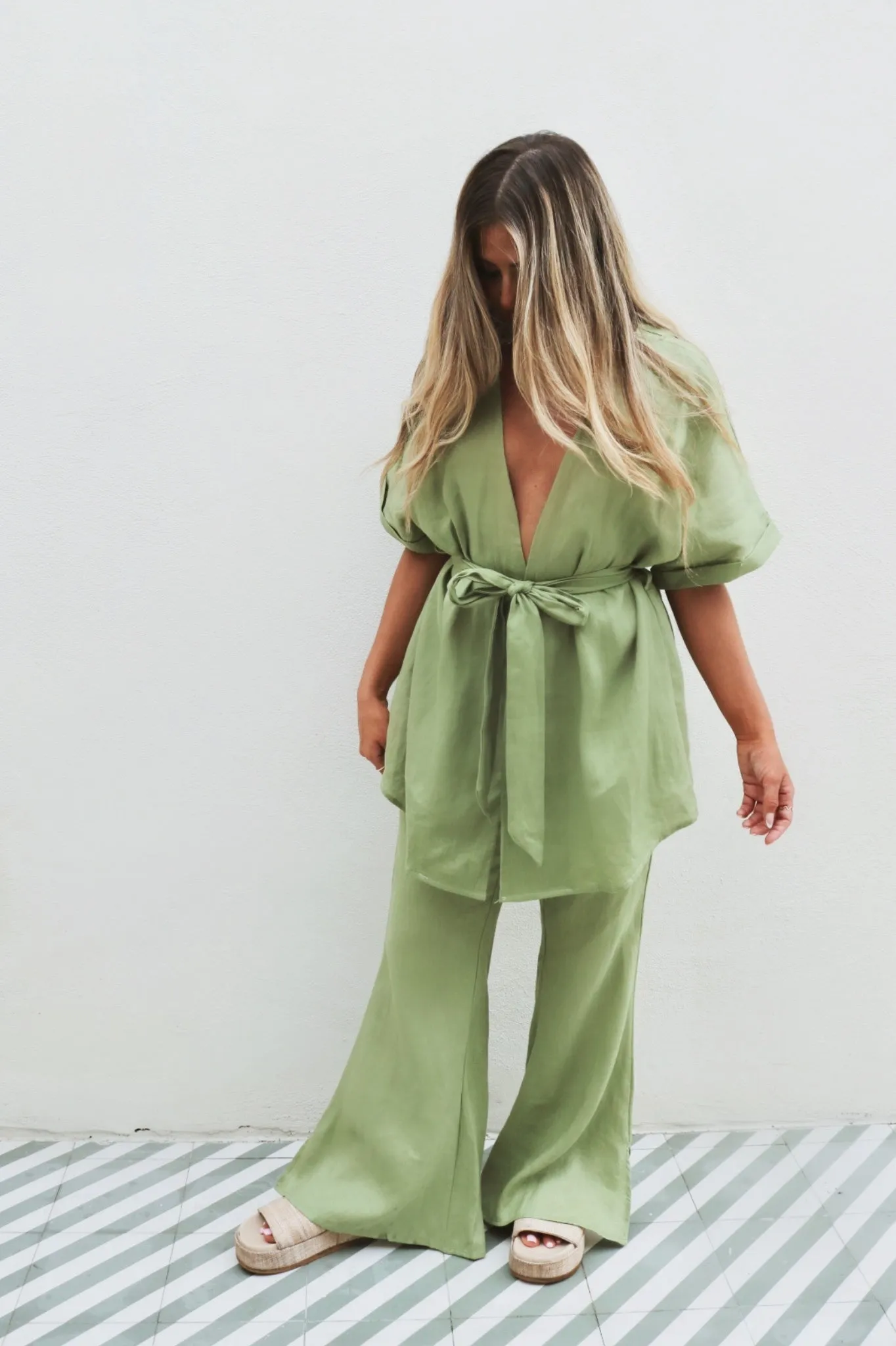 Luna Linen Pant Set - Olive