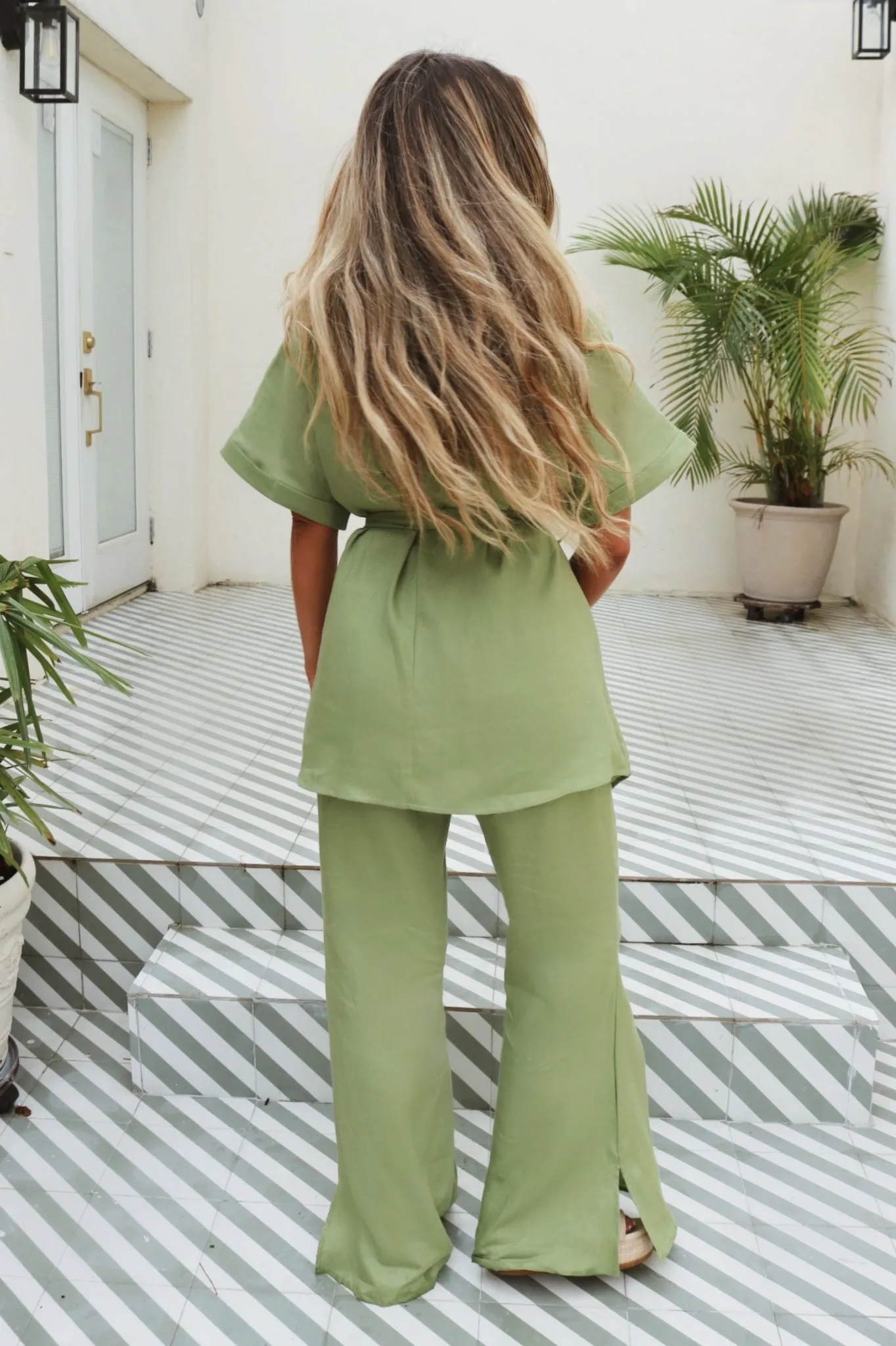 Luna Linen Pant Set - Olive