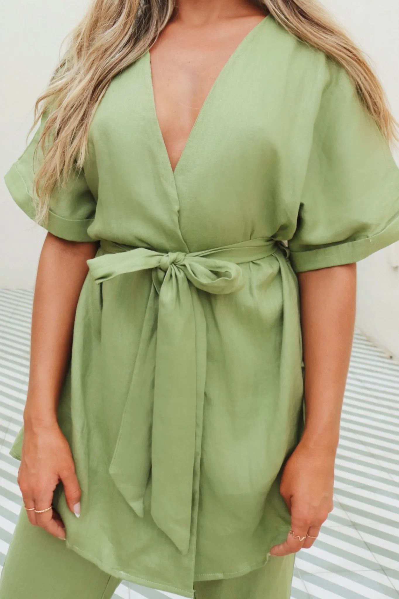 Luna Linen Pant Set - Olive