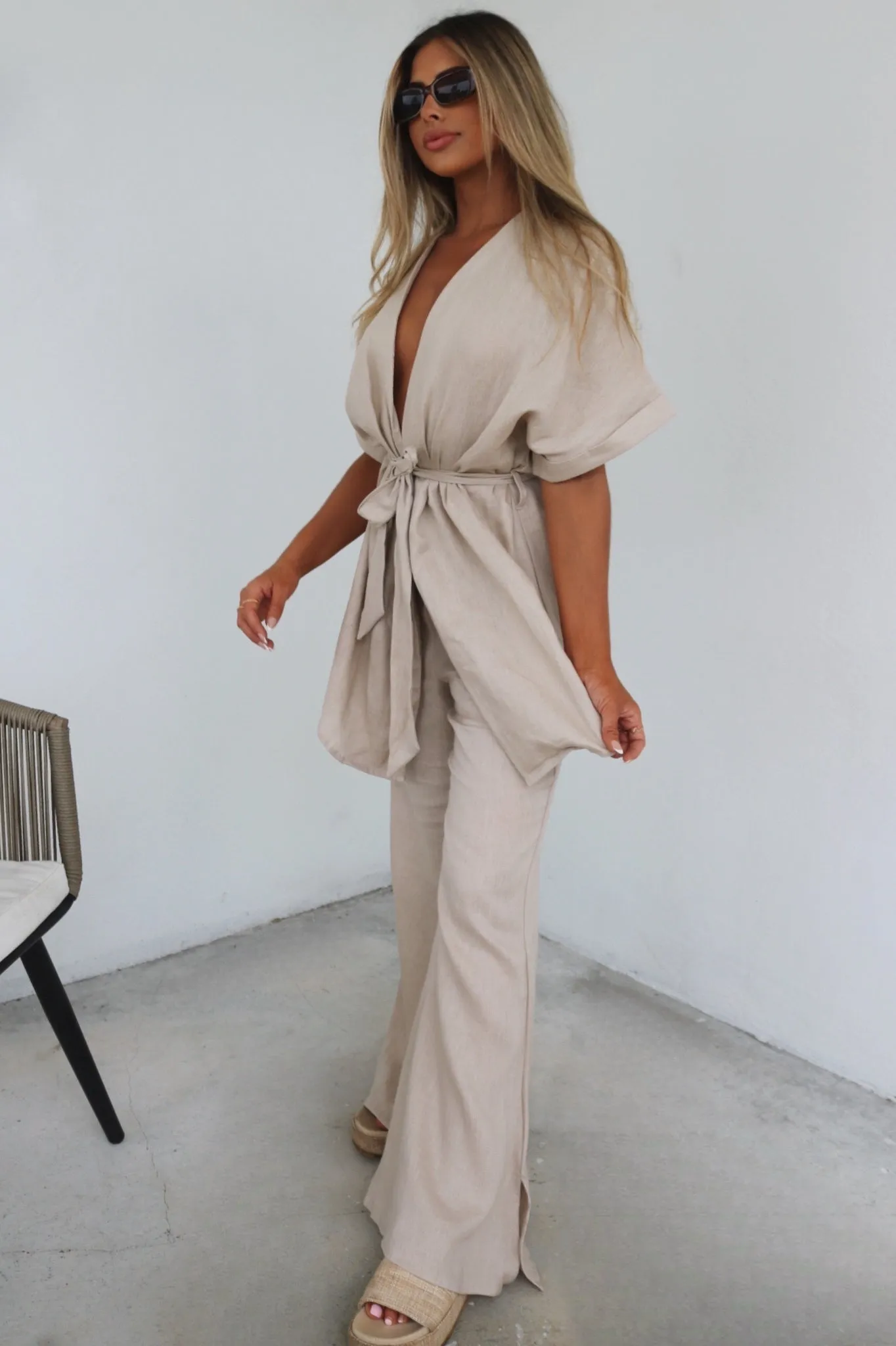 Luna Linen Pant Set - Sand