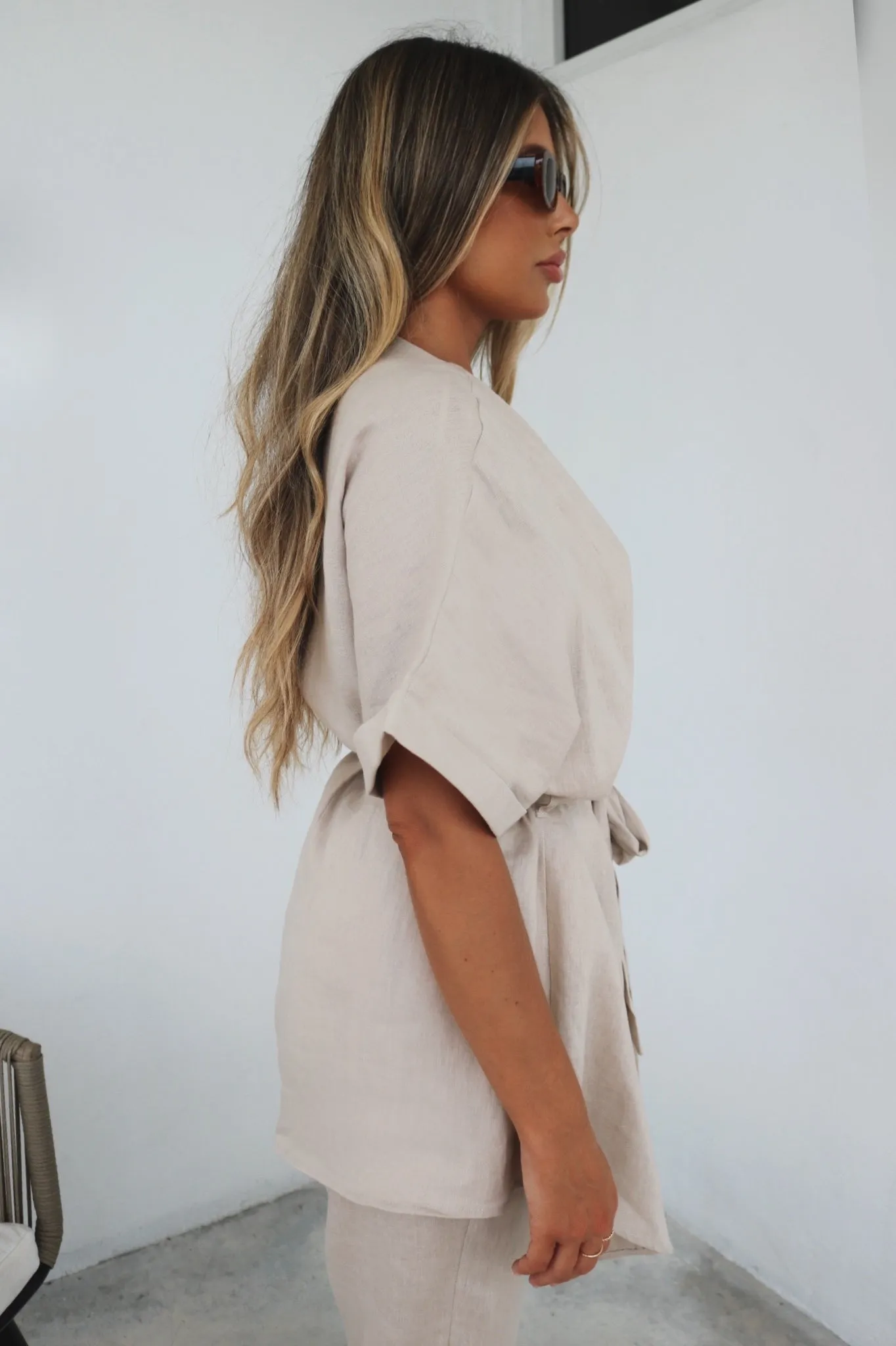 Luna Linen Pant Set - Sand