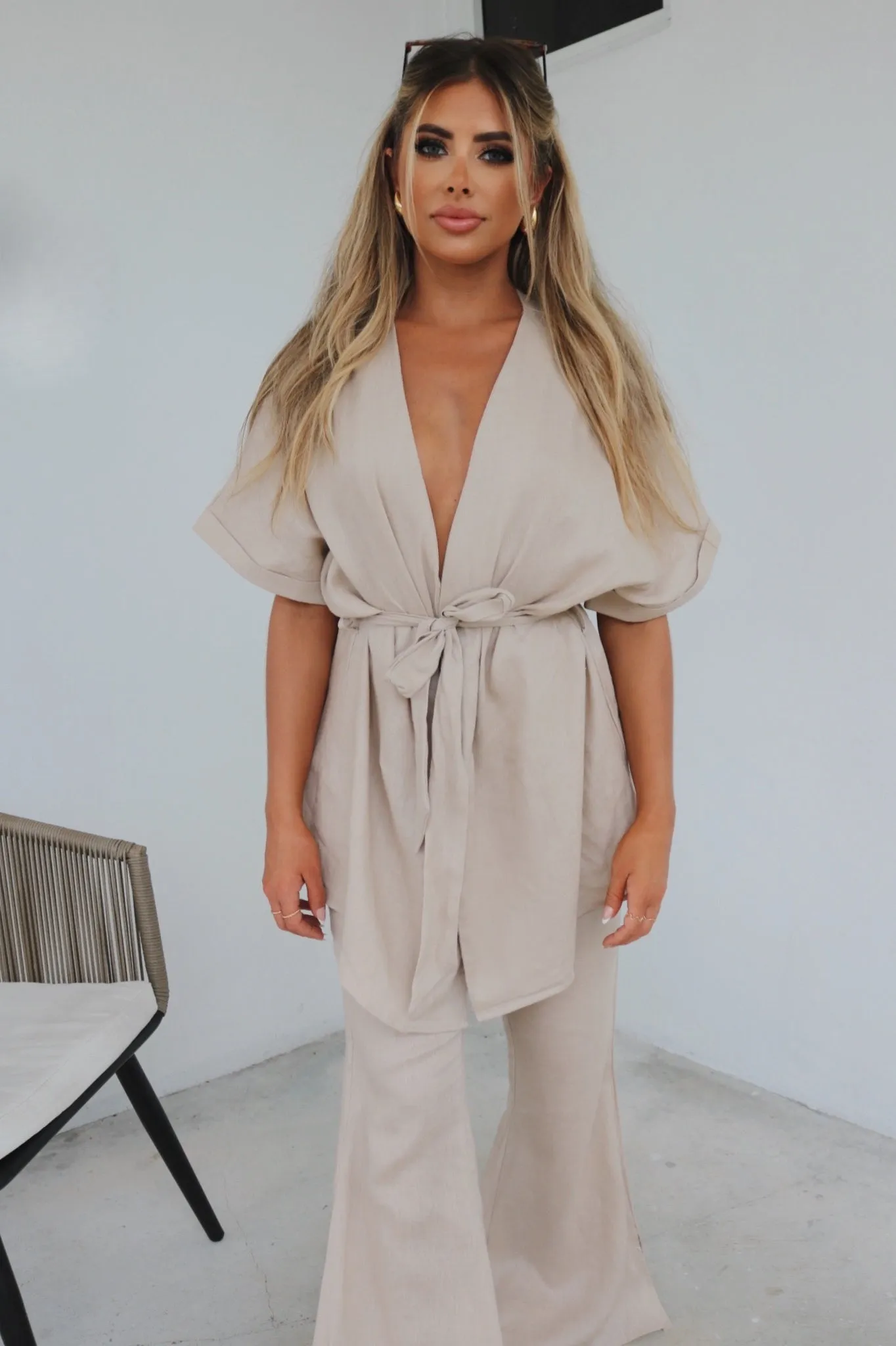 Luna Linen Pant Set - Sand
