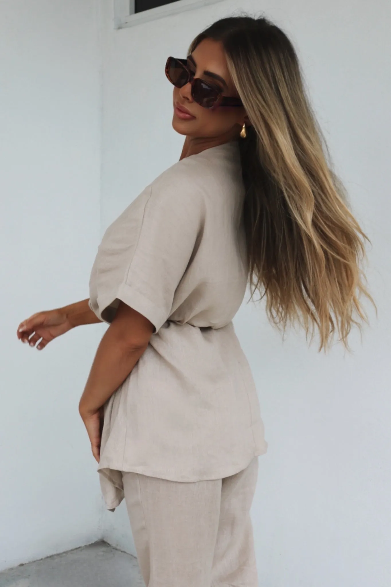 Luna Linen Pant Set - Sand