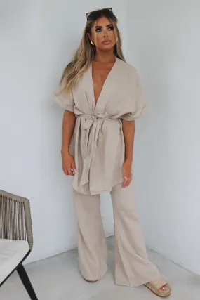 Luna Linen Pant Set - Sand