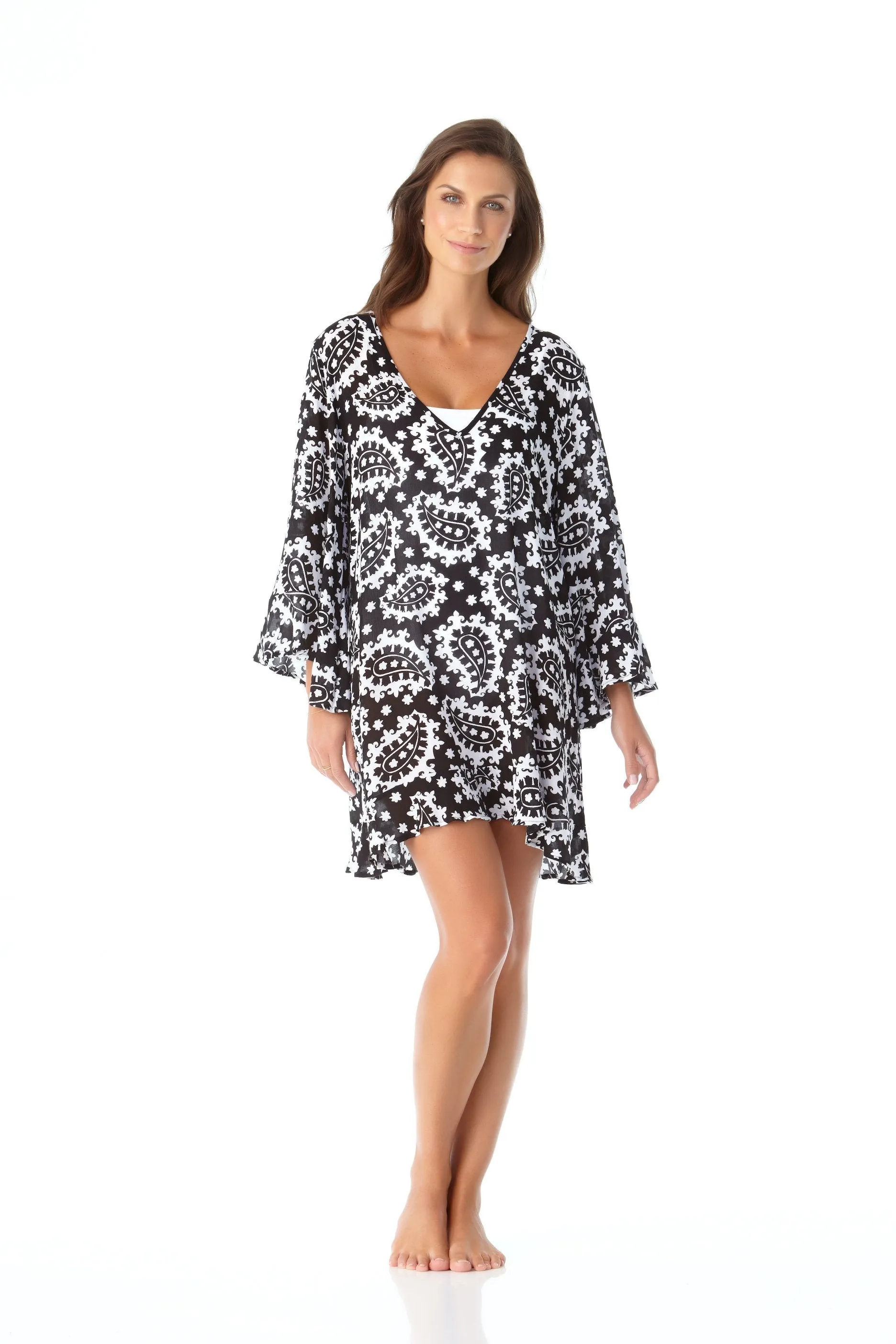 Pre-Order Anne Cole® Riveria Paisley Flounce Sleeve Tunic Swimsuit Cover-Up
