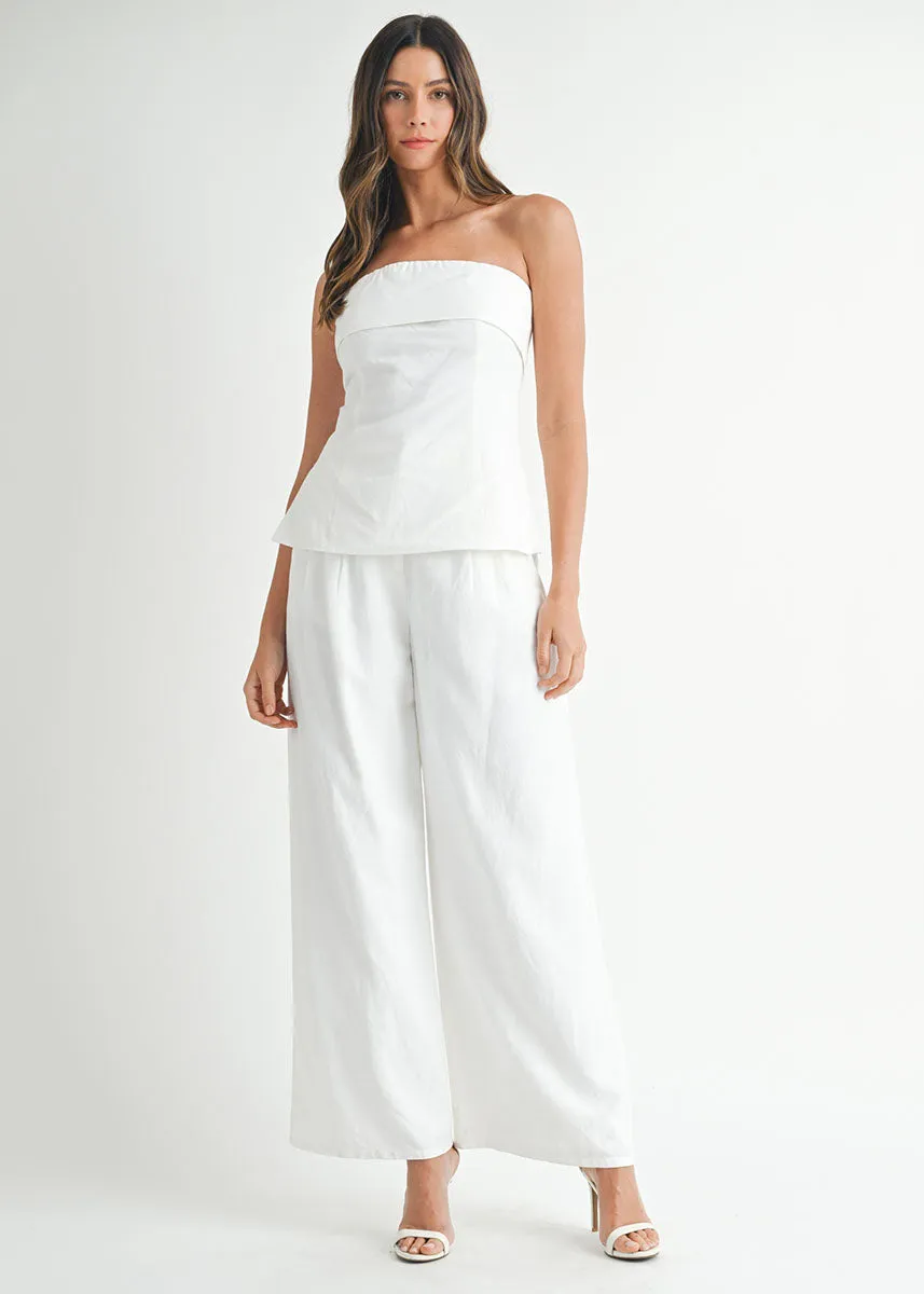 Rowan Linen Crop Tube & Pant Set - Off-White