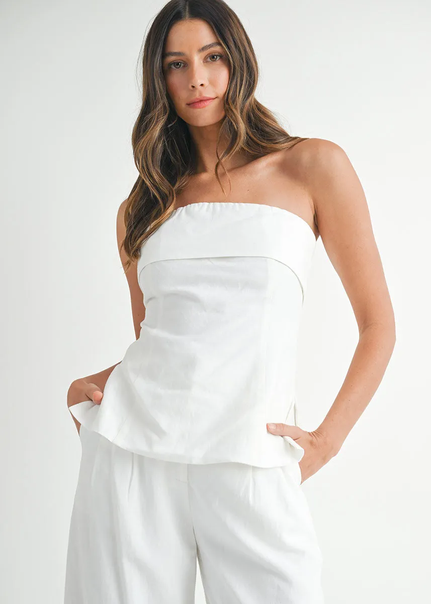 Rowan Linen Crop Tube & Pant Set - Off-White