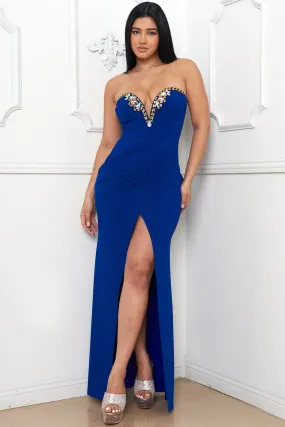 Royal Sew On Rhinestone Detail On Bust Maxi Dress